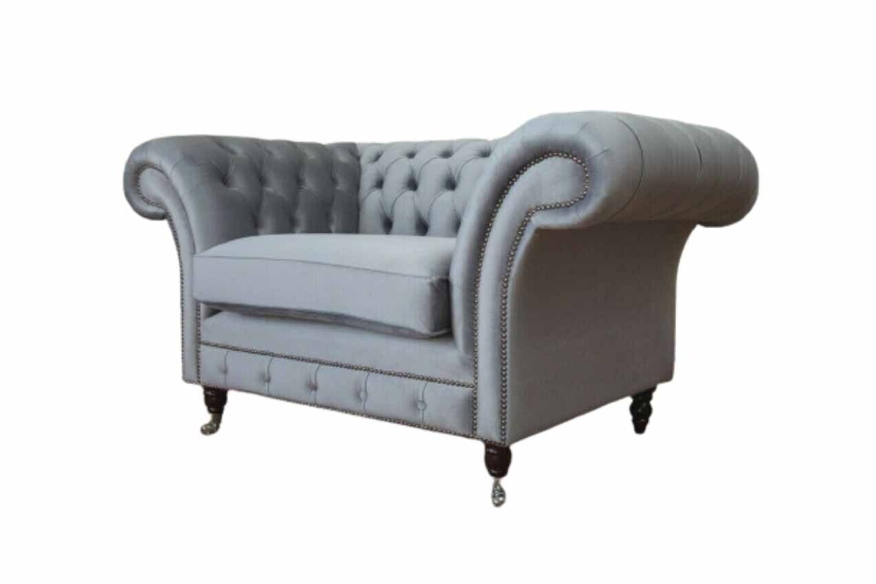 JVmoebel Sessel Chesterfield Sessel Textil Sofa Stoff Couch Sofas Couchen Lounge Grau, Made In Europe