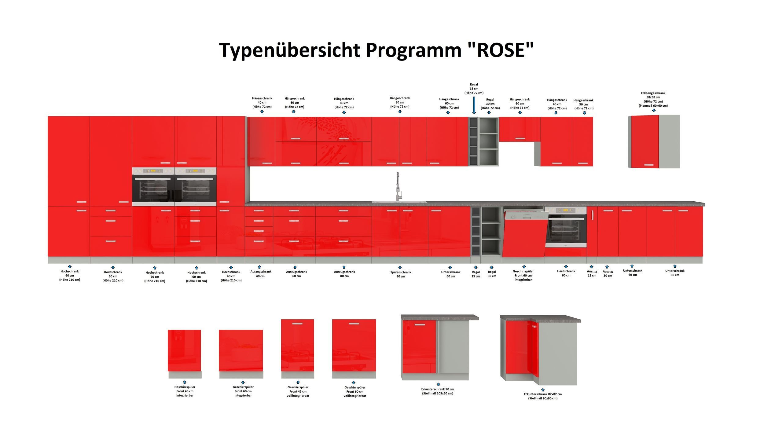 Küchen-Preisbombe Frontblende Geschirrspüler vollintegriert 60 cm Rot Hochglanz Küche Bianca Rose (Frontblende Geschirrspüler vollintegriert, 1 St), Modern