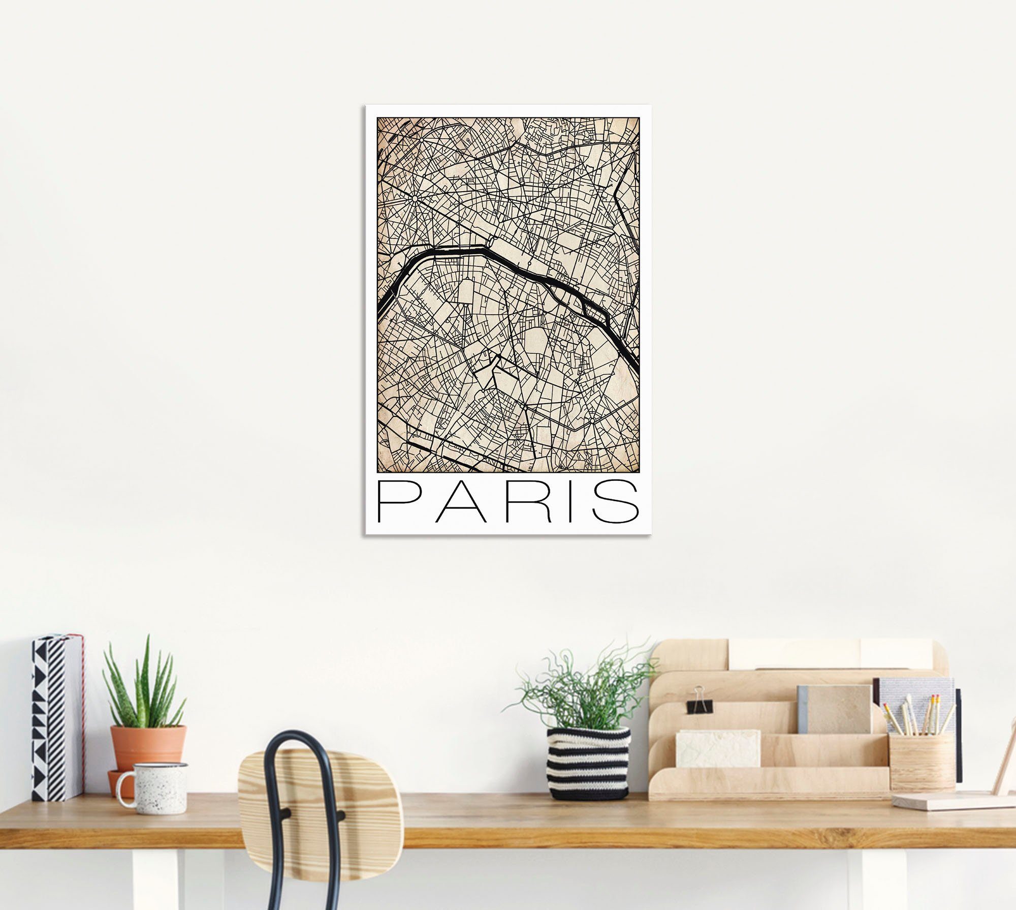 oder Artland Karte versch. Wandbild Grunge, Paris Alubild, Retro Frankreich Leinwandbild, Poster Größen als (1 St), Frankeich in Wandaufkleber