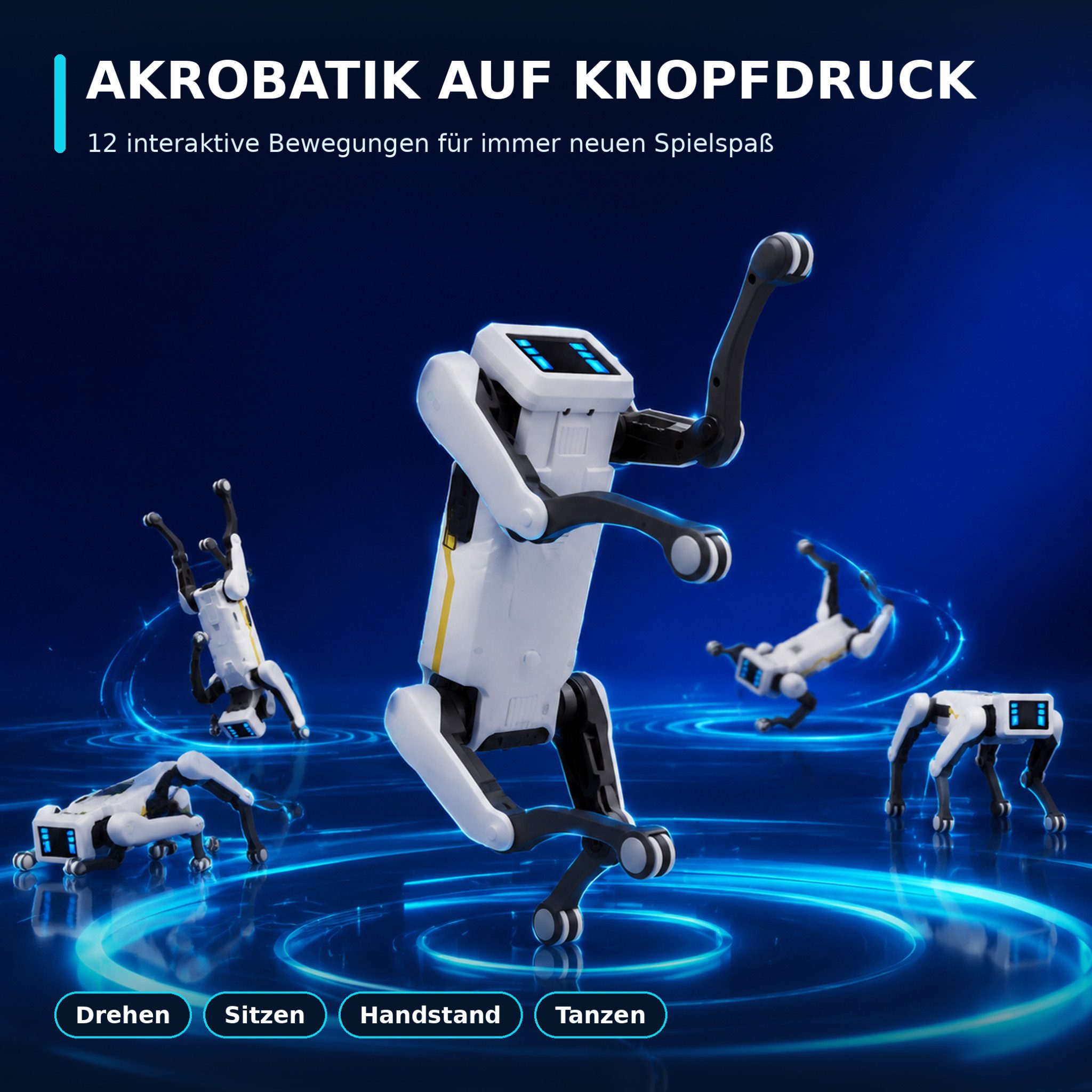 HS.SUPPLY Robotertier Interaktiver Roboterhund mit App, Fernbedienung & 12 Bewegungen (Komplett-Set), Interaktiver Roboterhund mit 12 Bewegungen, programmierbaren Abläufen