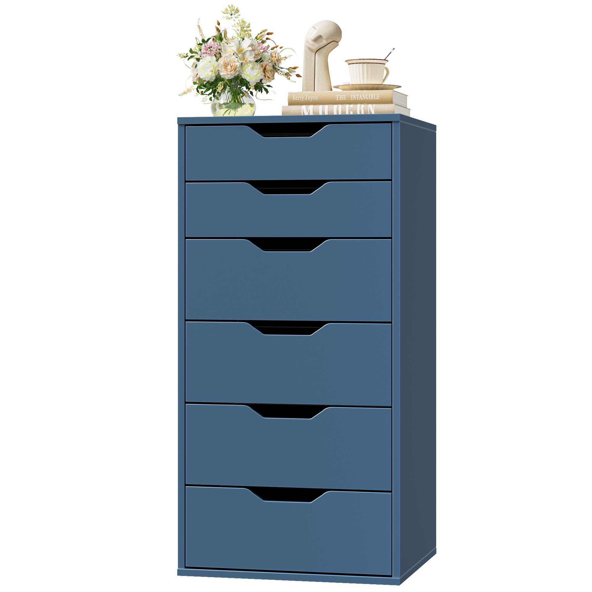 Homfa Kommode Schubladenschrank, Schubladenkommode, Aktenschrank, mit 6 Schubladen, 45x40x90,5 cm, Blau