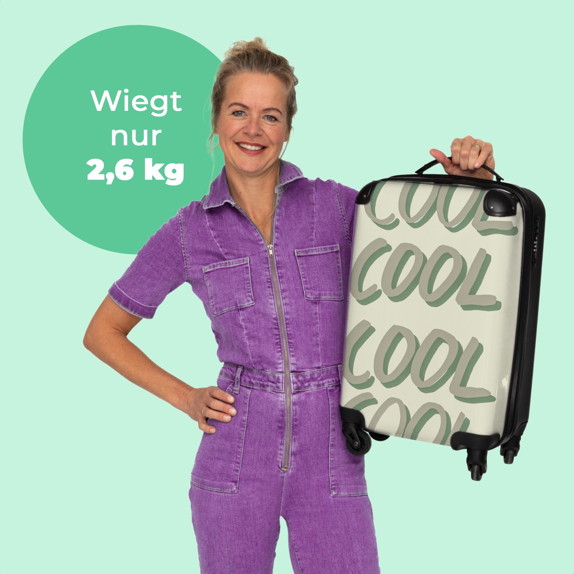 mit 55x35x20cm Kleine Reisekoffer Rollen, Zitate, Cabin NoBoringSuitcases.com© Rollen 4 - Text - 4 Cool Handgepäck - - Rollkoffer Grün Trolley Handgepäckkoffer