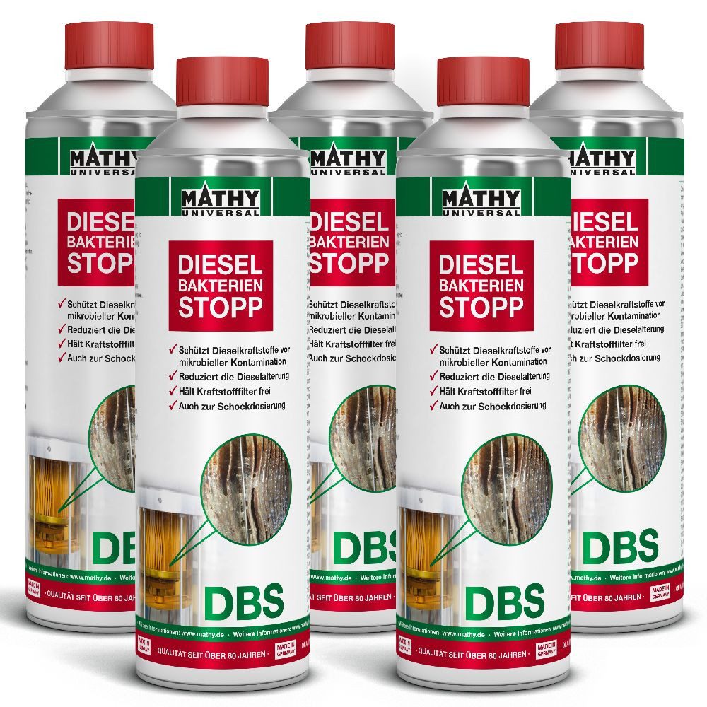 MATHY Diesel-Additiv MATHY-DBS Diesel-Bakterien-Stopp 5 x 500 ml, 2,5 l, (5-St) Diesel-Zusatz gegen Dieselpest + mikrobiellen Befall