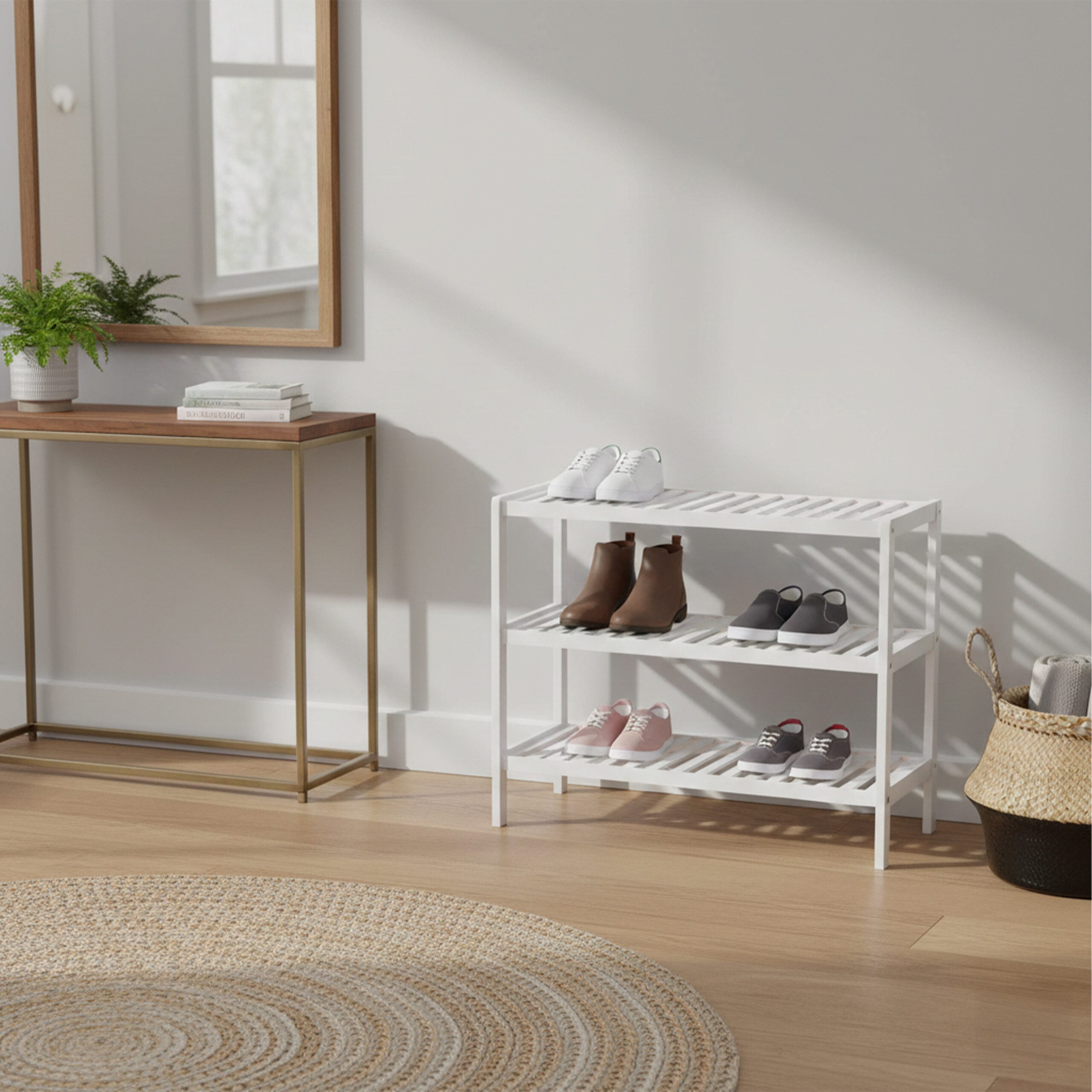 relaxdays Schuhregal Weißes Schuhregal aus Bambus, 1-tlg., 3 – Bild 3 von 5