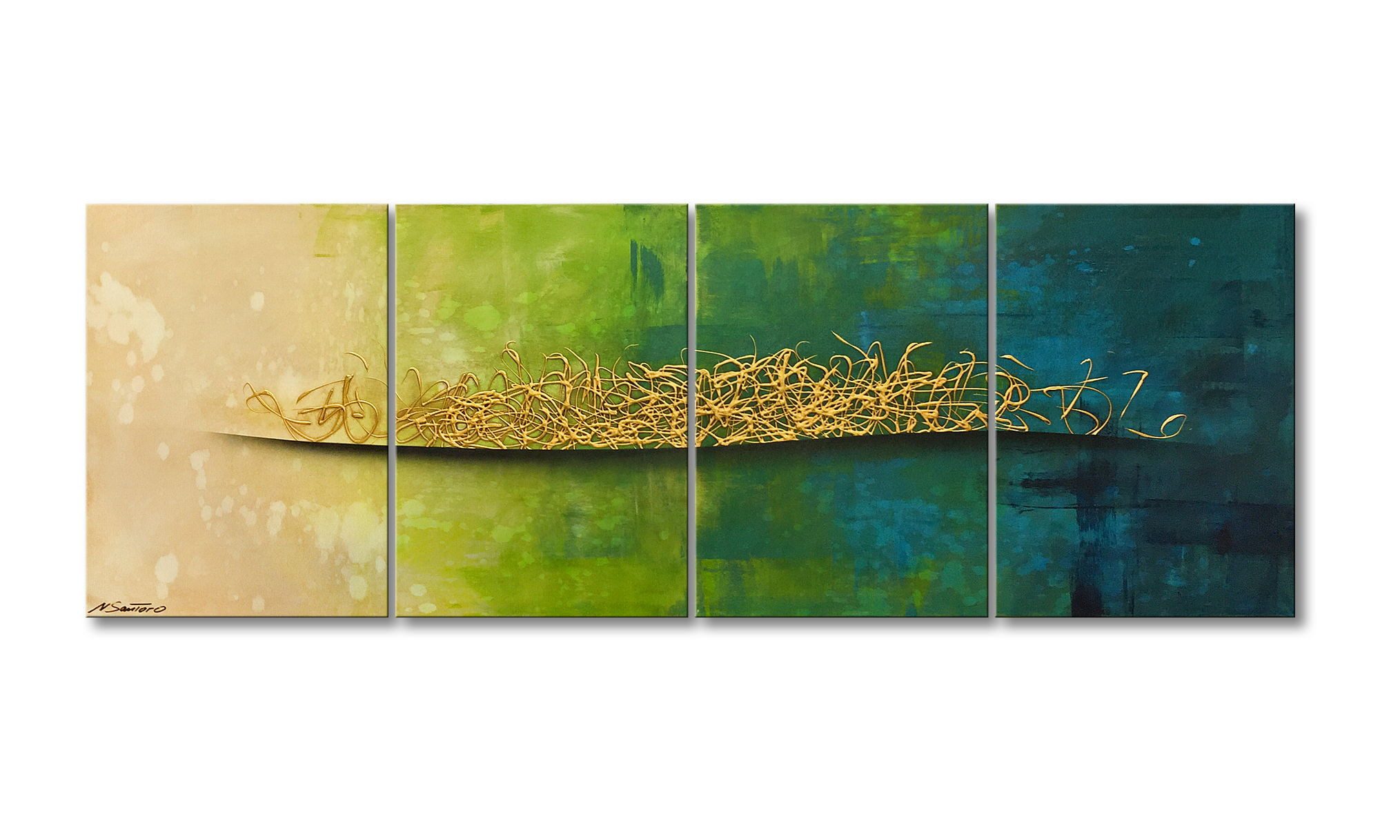 WandbilderXXL Gemälde Golden Summer 200 x 70 cm, Abstraktes Gemälde, handgemaltes Unikat