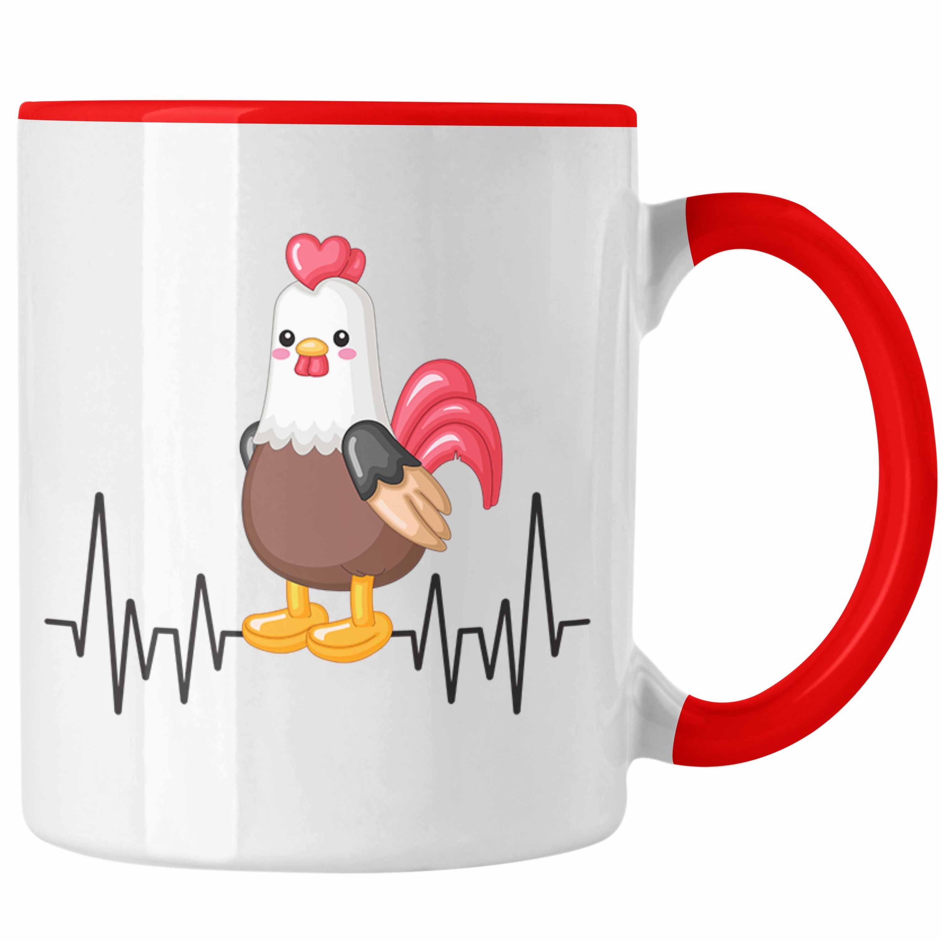 Trendation Tasse Trendation - Huhn Tasse Hühner für Geschenk Rot Bauer Herzschlag Landwirt