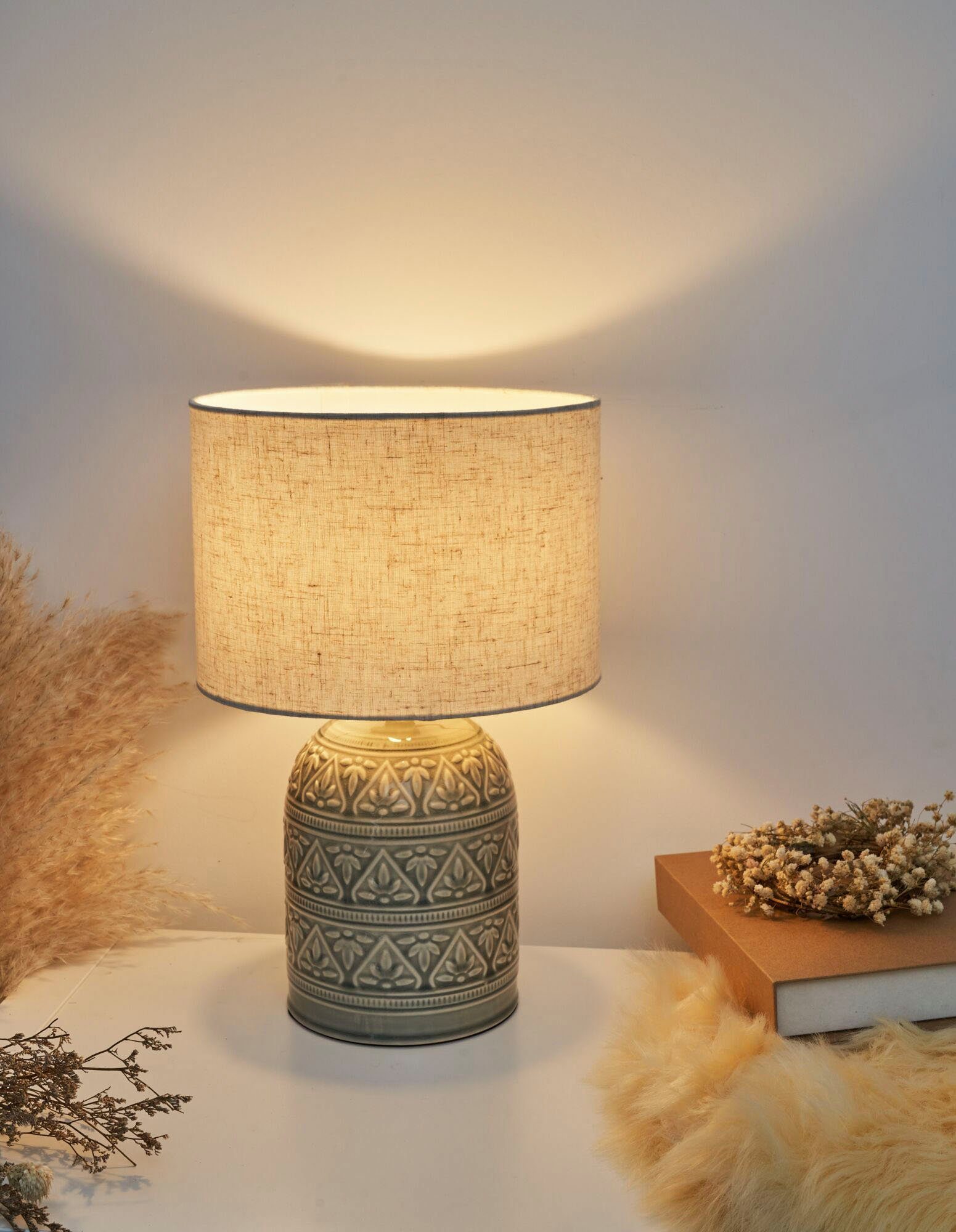 Pauleen Tischleuchte Tender Pearl max20W Beige 230V Stoff/Keramik, Ein-/Aus günstig online kaufen