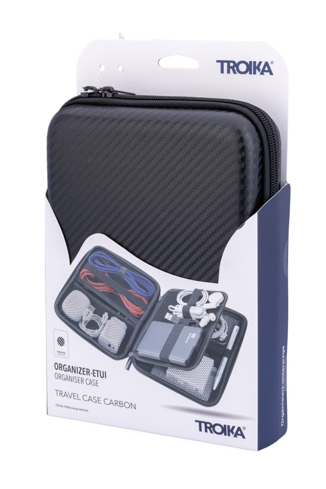 TROIKA Organizer TRAVEL CASE Etui Hardcase – Kabeltasche & Zubehörtasche mit Fächern (1 St., in verschiednen Farben), Elastikband‑Schlaufen für Elektronik & Reisebedarf, Reiseorganizer