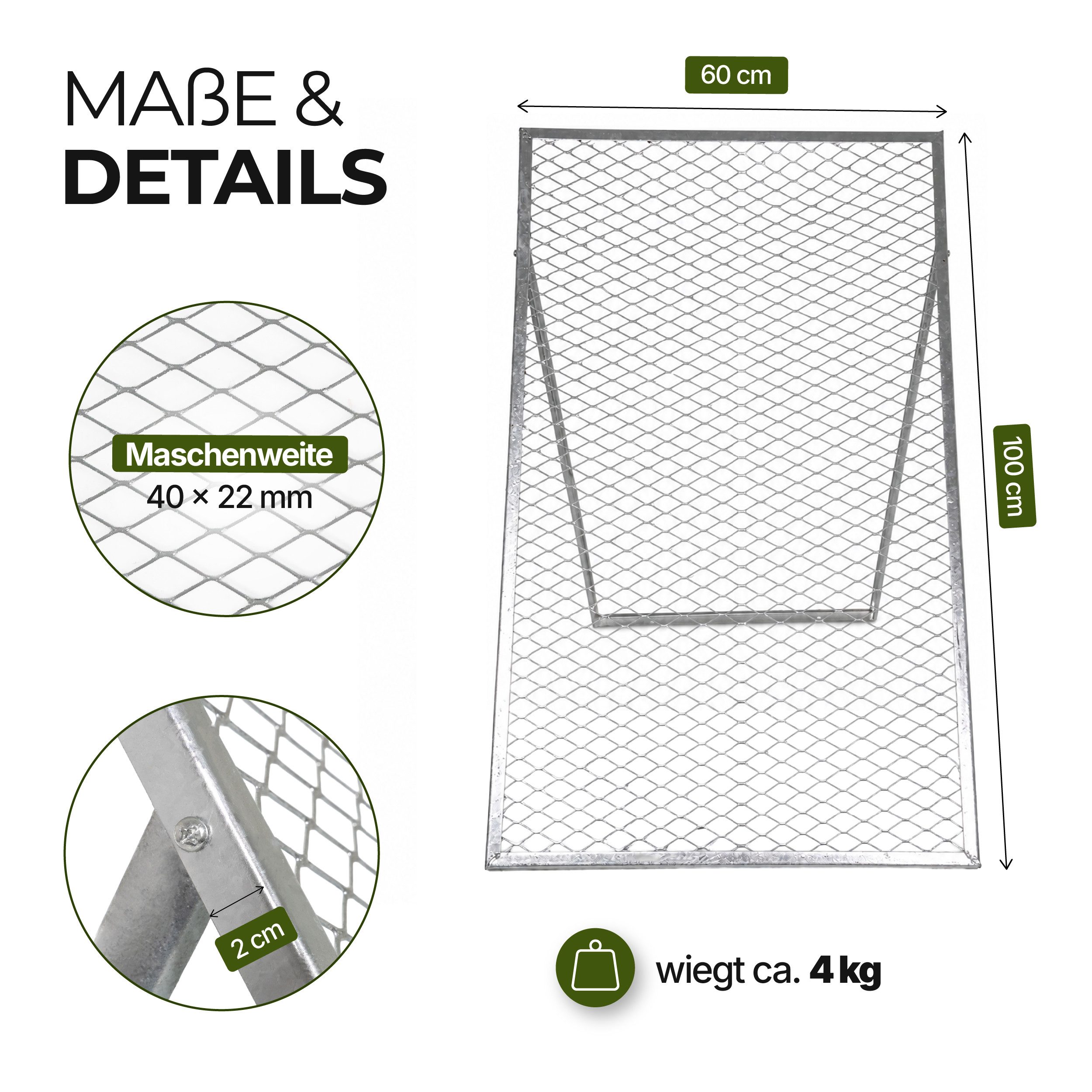 Lemodo Gartensieb Durchwurfsieb 100x60 cm aus galvanisiertem Stahl, Stahl – Bild 3 von 5