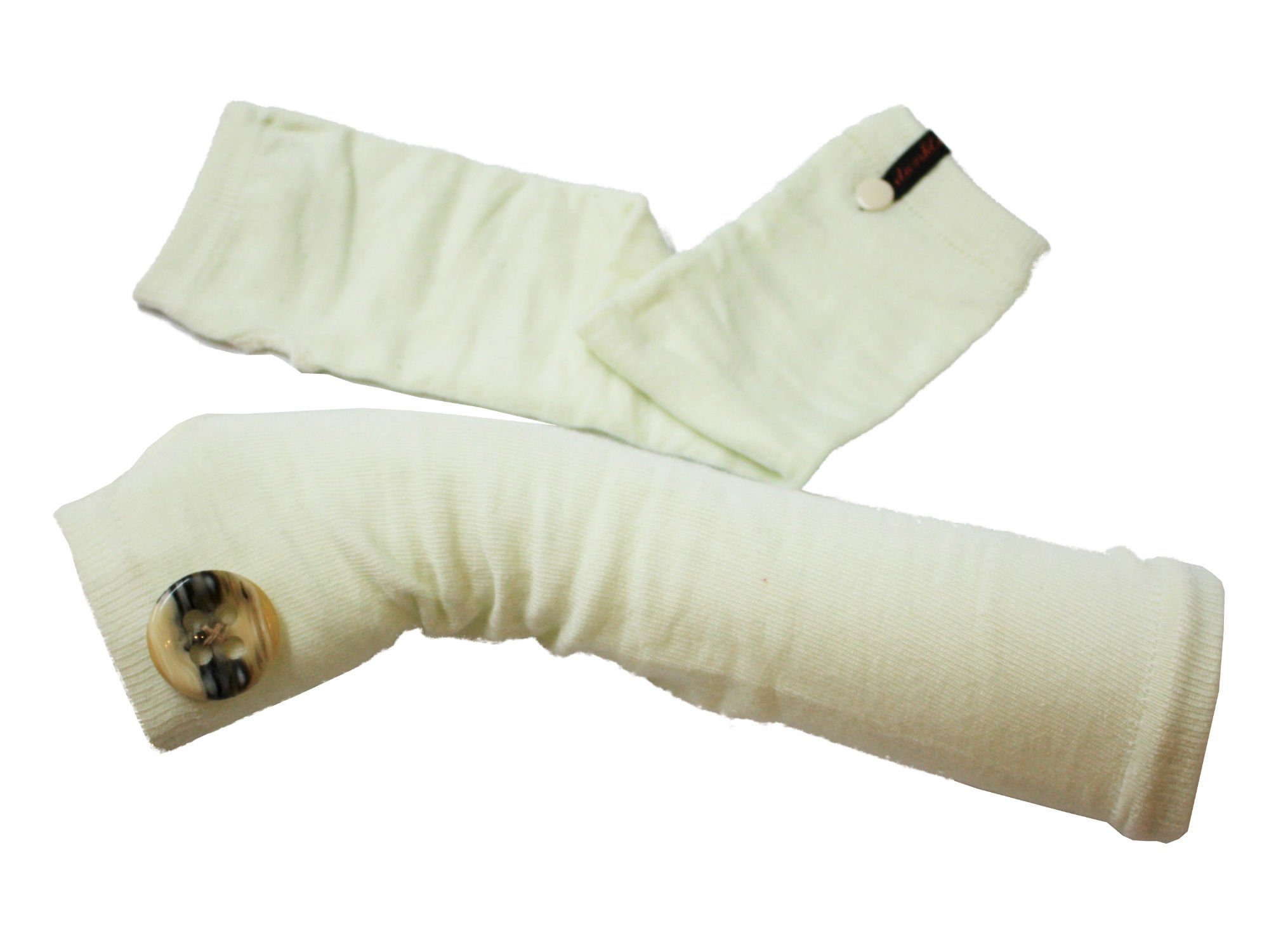 dunkle design Armstulpen Fingerlose Armstulpen Daumenloch Knopf Strick Creme Braun