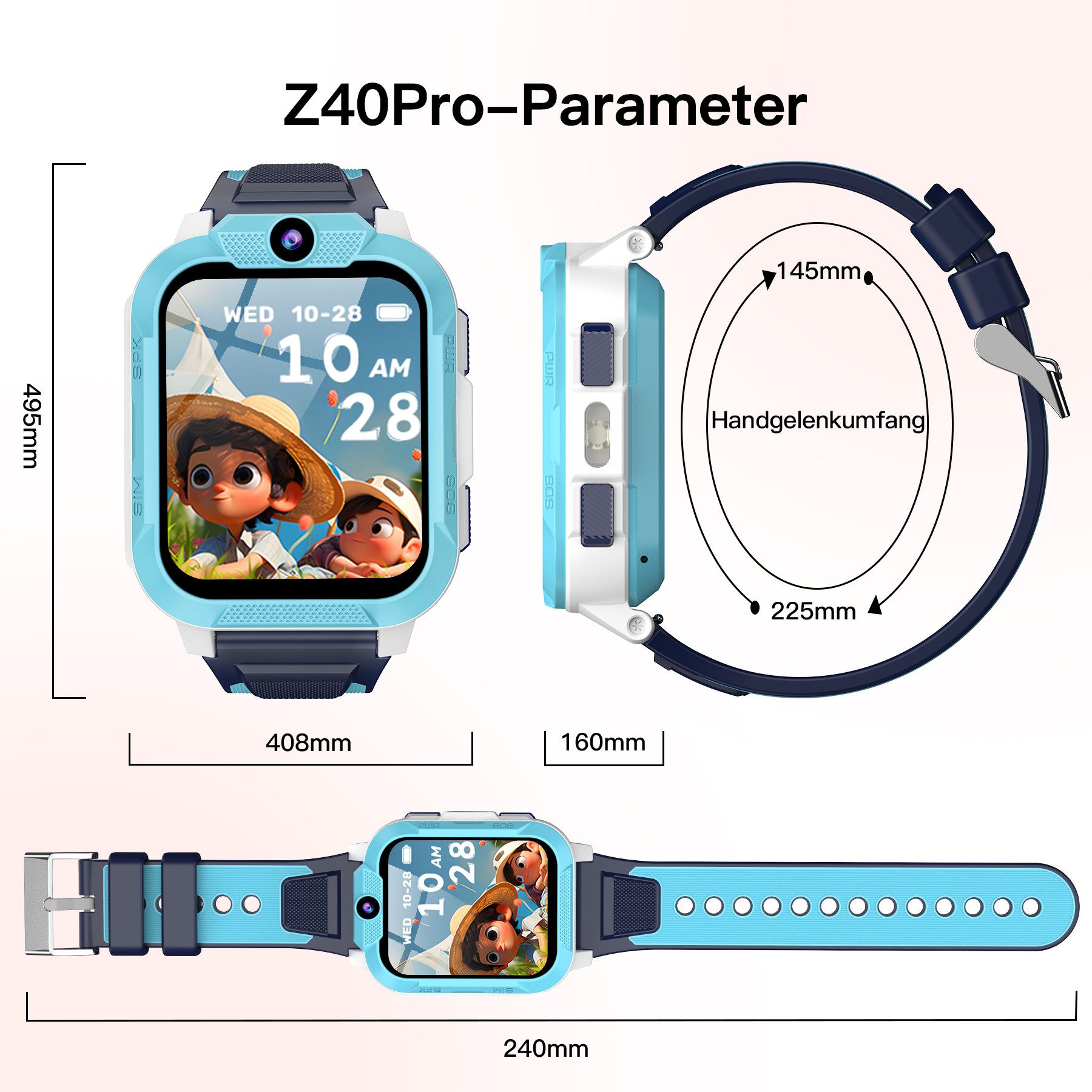 blackview 2026 Neue Z40Pro 4G im 2er-Set mit GPS und Telefonfunktion Kinderuhr Smartwatch, 1,85", GPS+LBS+WiFi, 4G-LTE, IP68, Knips-Freunde, mit Taschenlampe