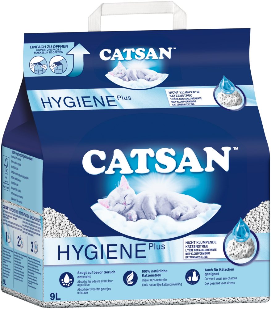 CATSAN Katzenstreu Hygiene Plus 2 x 9l (18l), nicht-klumpend & geruchsbindend