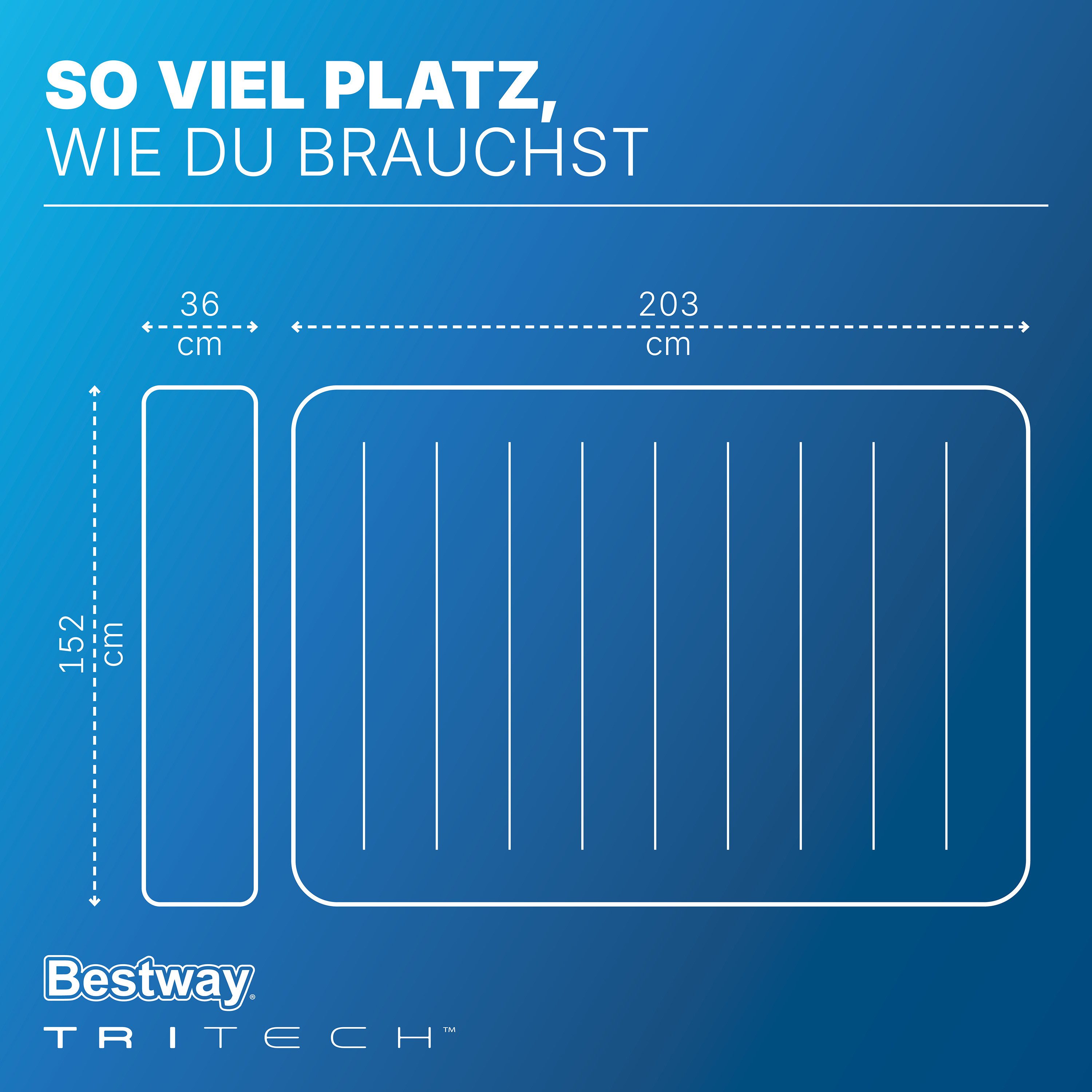 Bestway Luftbett TriTech® 203 x 152 x 36 cm, (Packung, 1-tlg., Inkl. mobile, akkubetriebene Elektropumpe), Für den Innen- und Außengebrauch