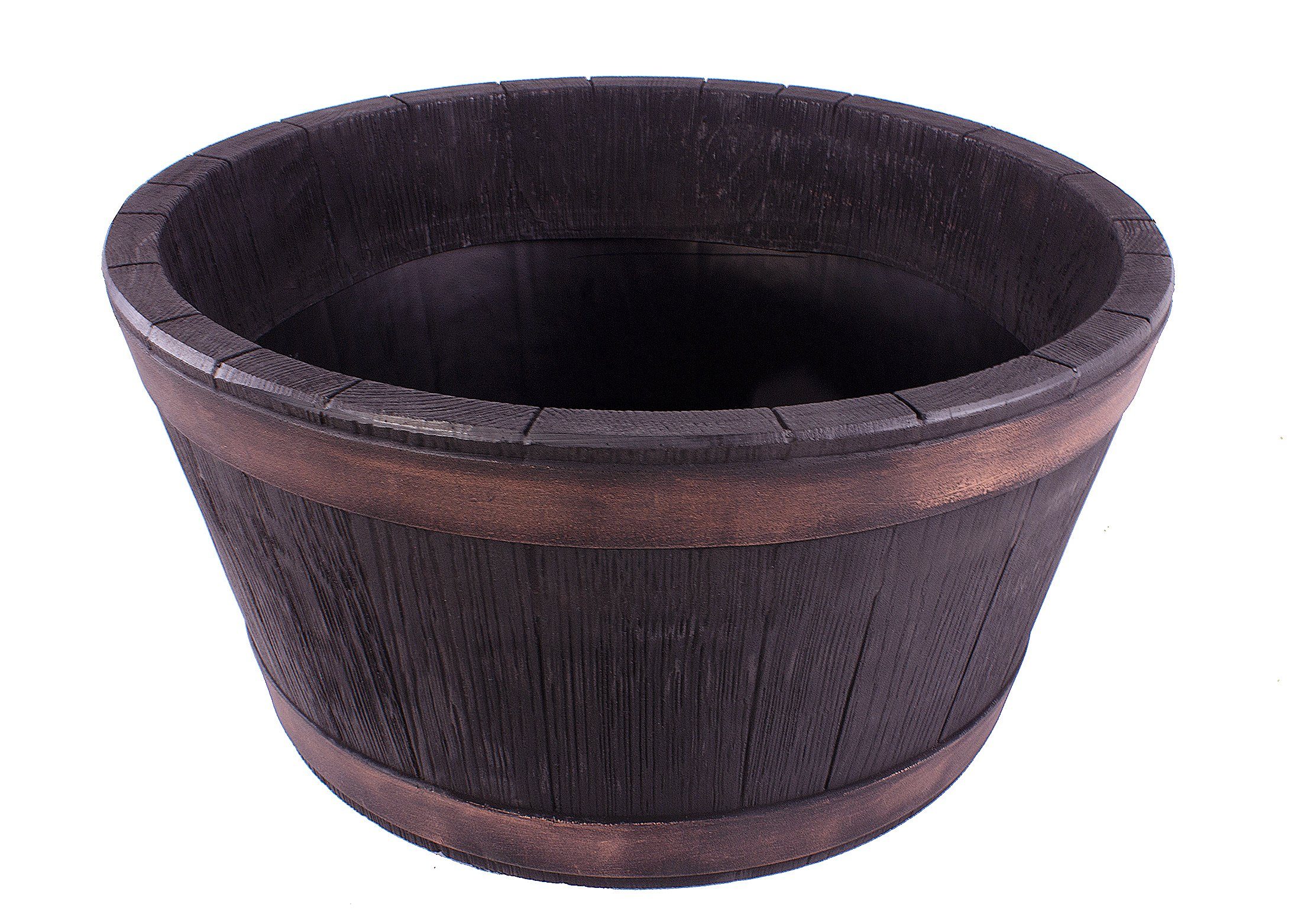 BigDean Pflanzschale Weinfass 61x34x25cm EichenholzOptik rund