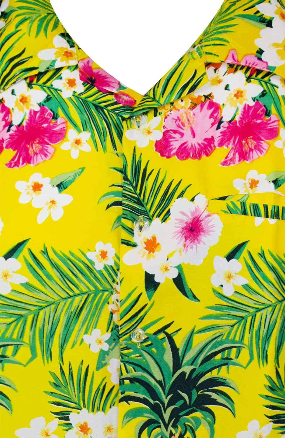 King Kameha Hawaiihemd Pineapple Flowers Kids Funky Hawaii-Hemd Kinder Kurzarm Front-Tasche