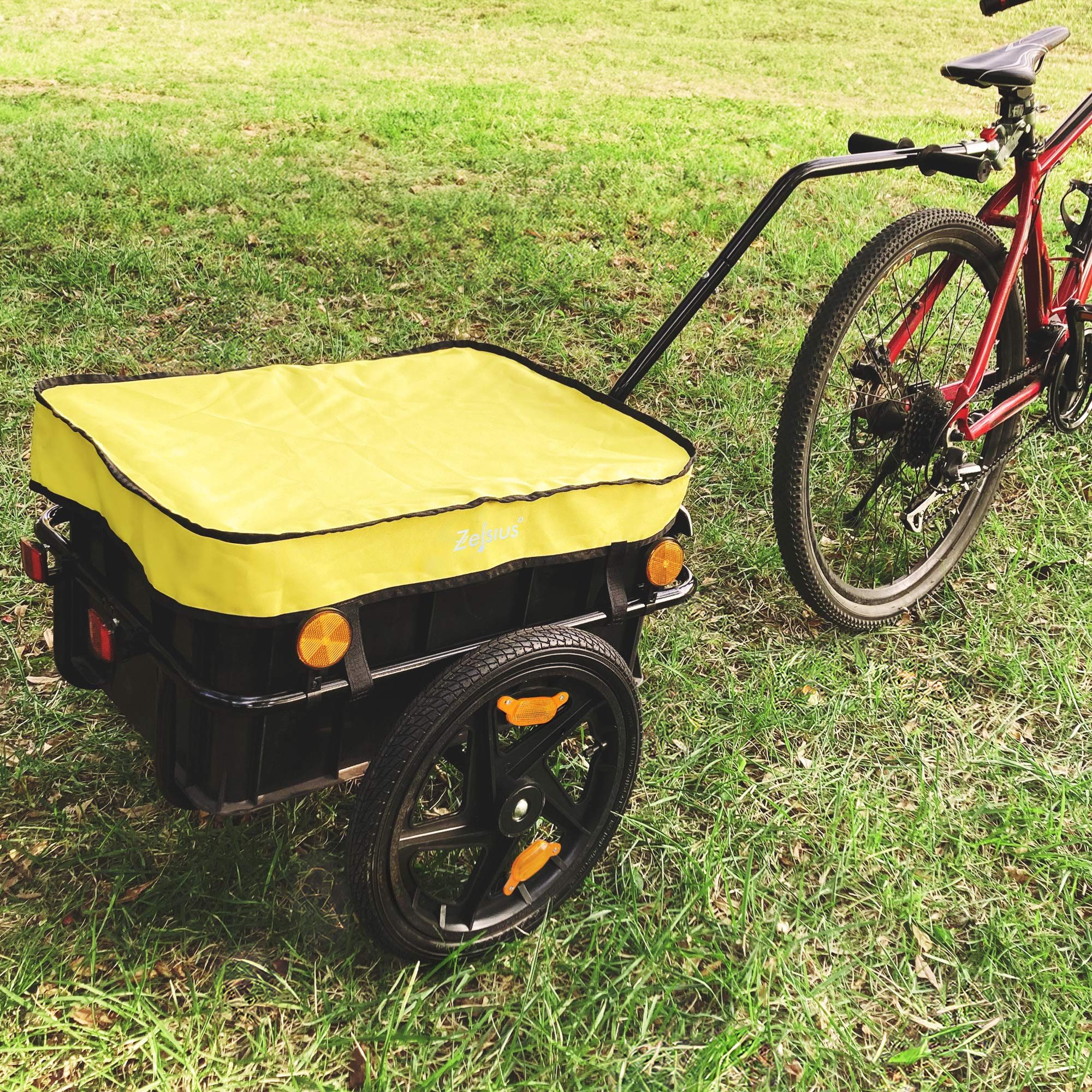 Zelsius bicycle cargo trailer with cover, transport trolley, bicycle cart, handcart, removable plastic box