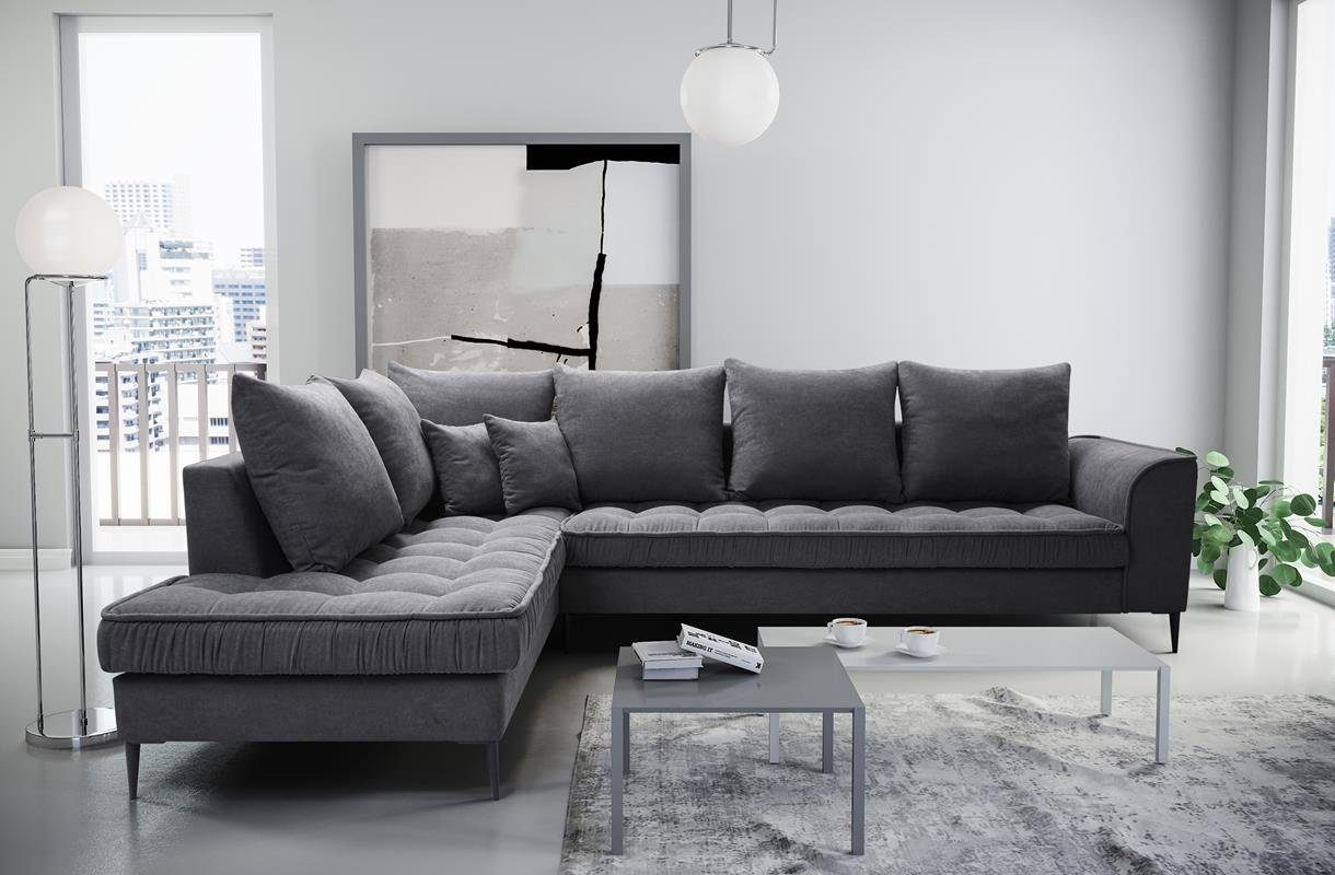 Beautysofa Polsterecke ELEN, Wohnzimmersofa Design Dunkelgrau (soro gepolsterter mit im Loungemöbel, Wellenfedern, inklusive stillvoles L-Form Polsterecke 97) Rückenlehne, modernes