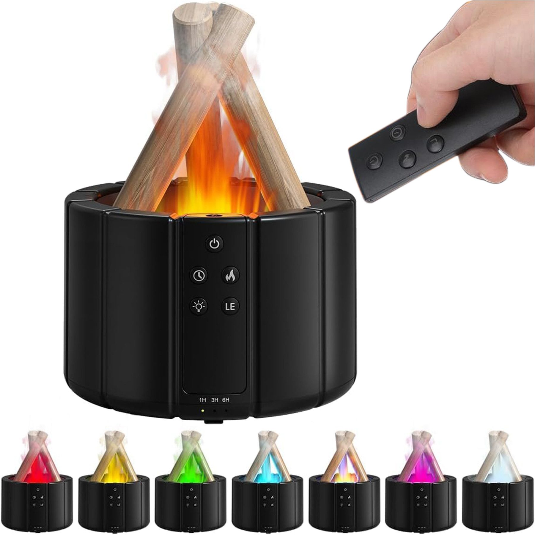 Senmudi Luftbefeuchter Flammen Aroma Diffuser 250ml, Lagerfeuer Aroma Diffusor, 25 l Wassertank, mit 7-Farben-Licht Flammeneffekt/Fernbedienung/Abschaltautomatik