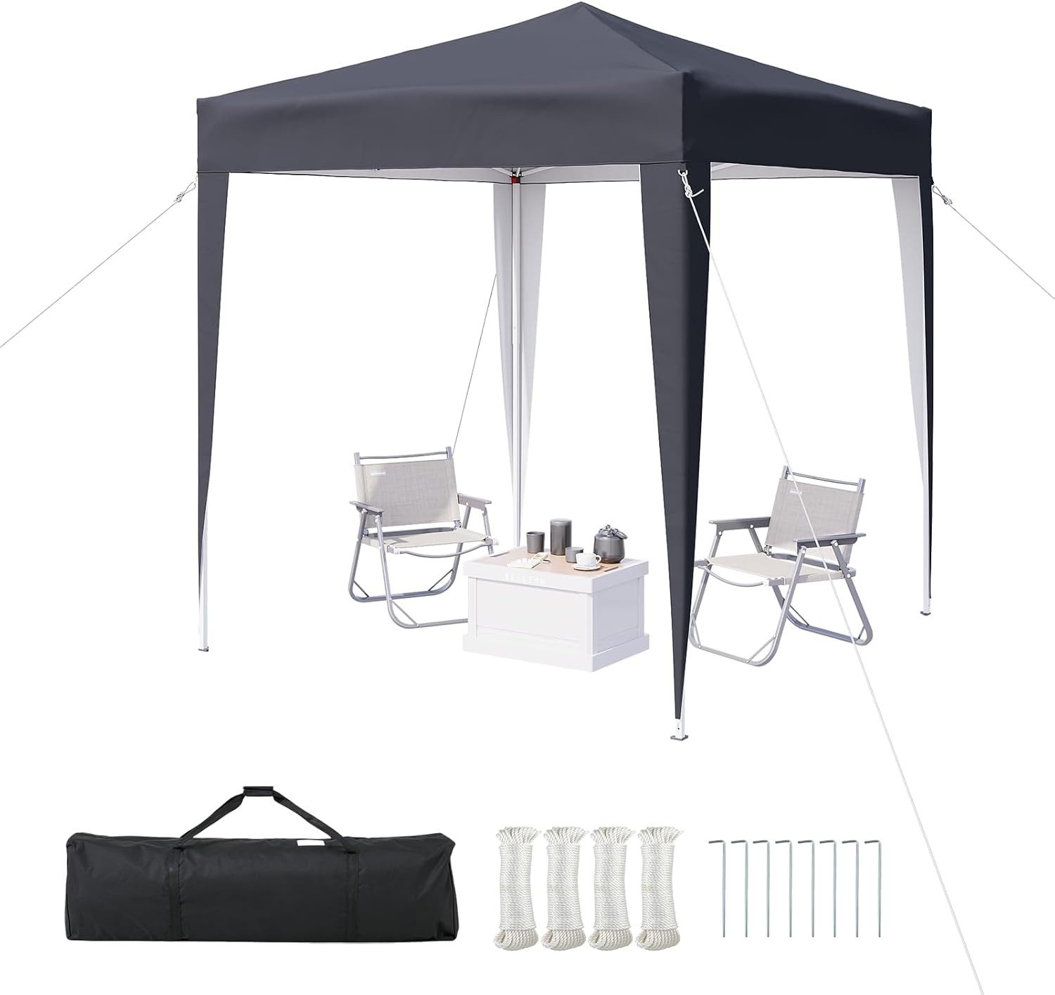AOXUN Pavillon 2x2m Wasserdicht, Metallrahmen-Schutzzelt,Grau, in drei Höhen verstellbar