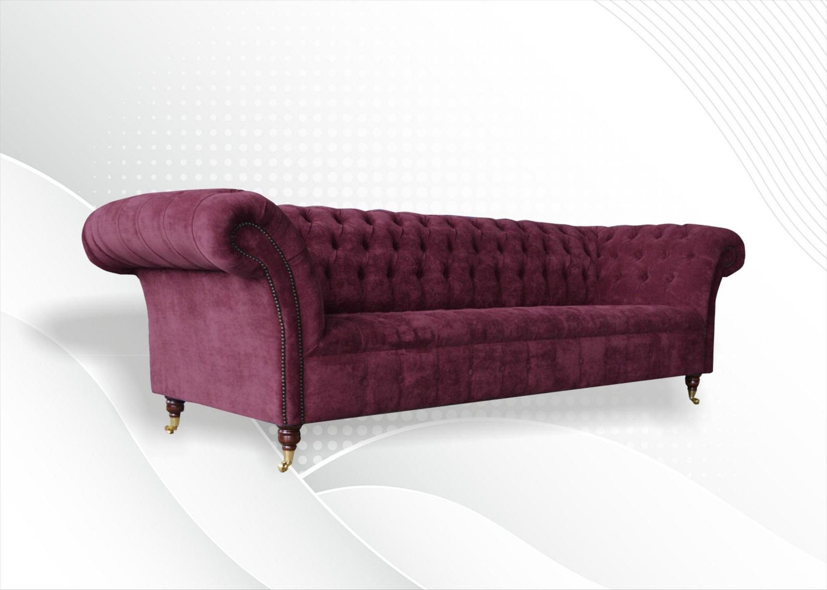 Xlmoebel Chesterfield-Sofa 3-Sitzer Sofa aus Textil in Bordeaux für das Wohnzimmer, 1 Teile, Made in Europa