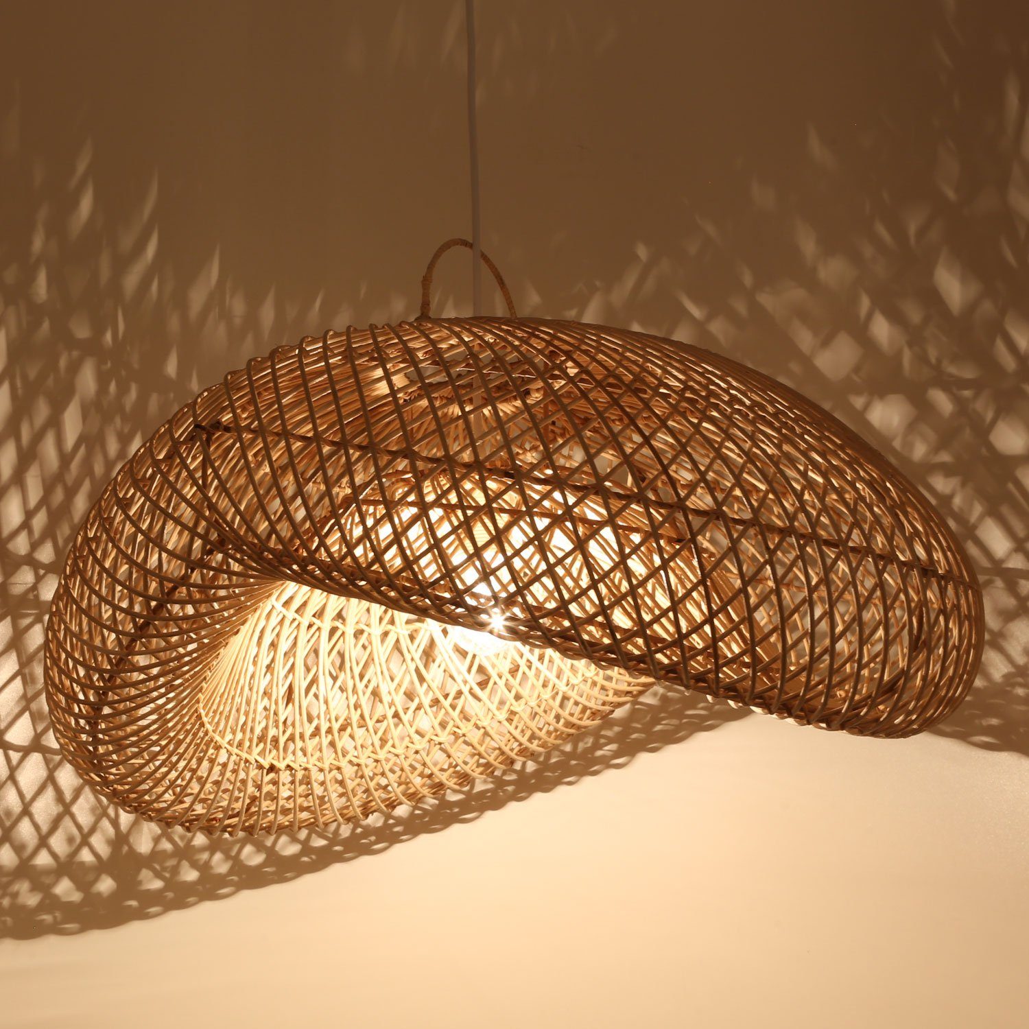 Casa Moro Deckenleuchten Rattan Lampe LUNA in Wellen Form handgemachte Pendelleuchte, ohne Leuchtmittel, moderne Hängelampe in Natur Beige