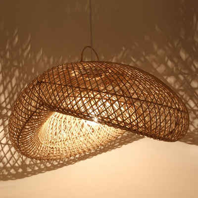 Casa Moro Deckenleuchten Rattan Lampe LUNA in Wellen Form handgemachte Pendelleuchte, ohne Leuchtmittel, moderne Hängelampe in Natur Beige