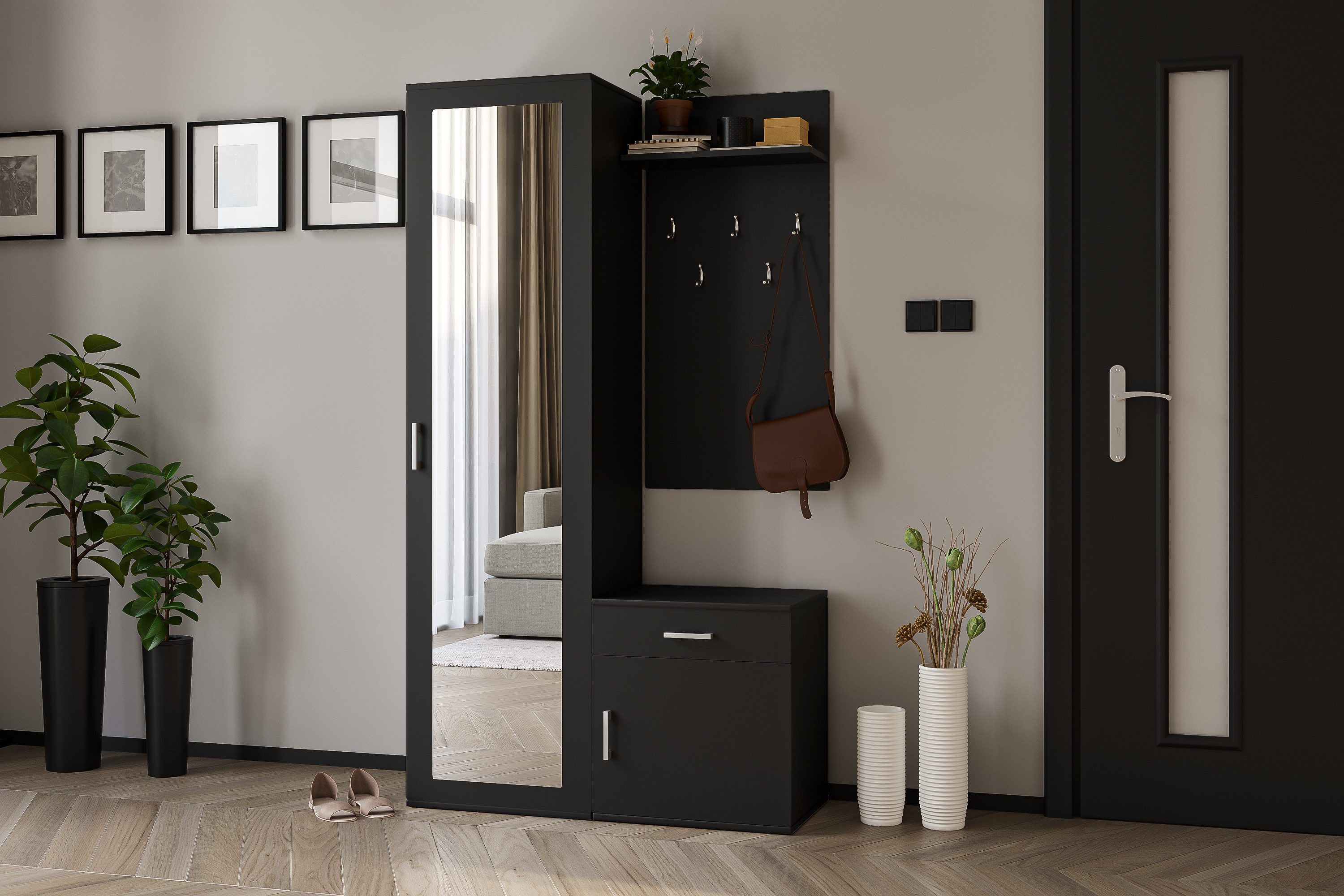 Beautysofa Kompaktgarderobe PAULA, mit Spiegel, Schuhschrank, günstig online kaufen