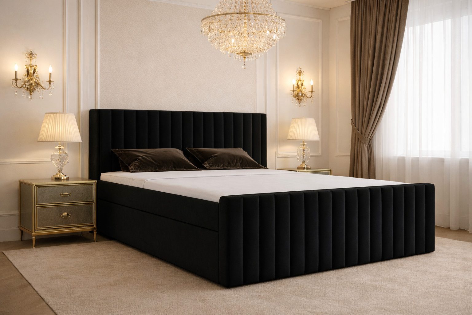 B&B Home Boxspringbett Benito I (H3 Matratze Bonellfederung, Kopfteil, Bettkasten und Topper)