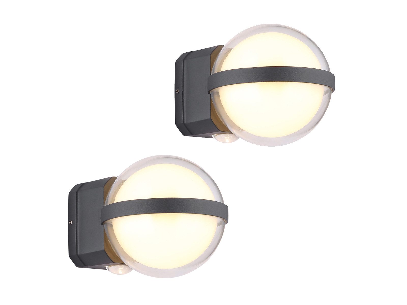 GLOBO LIGHTING LED Außen-Wandleuchte 2er Set Kugel Aluminium Anthrazit H 11cm, LED fest integriert, warmweiß, Klein-e Up and Down Außen-leuchten Hausbeleuchtung Haus-wand & Haustür