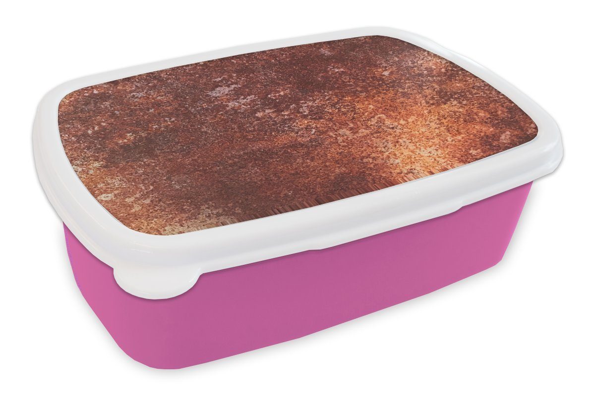MuchoWow Lunchbox Bronze - Rost - Textur, Kunststoff, (2-tlg), Brotbox für Erwachsene, Brotdose Kinder, Snackbox, Mädchen, Kunststoff rosa