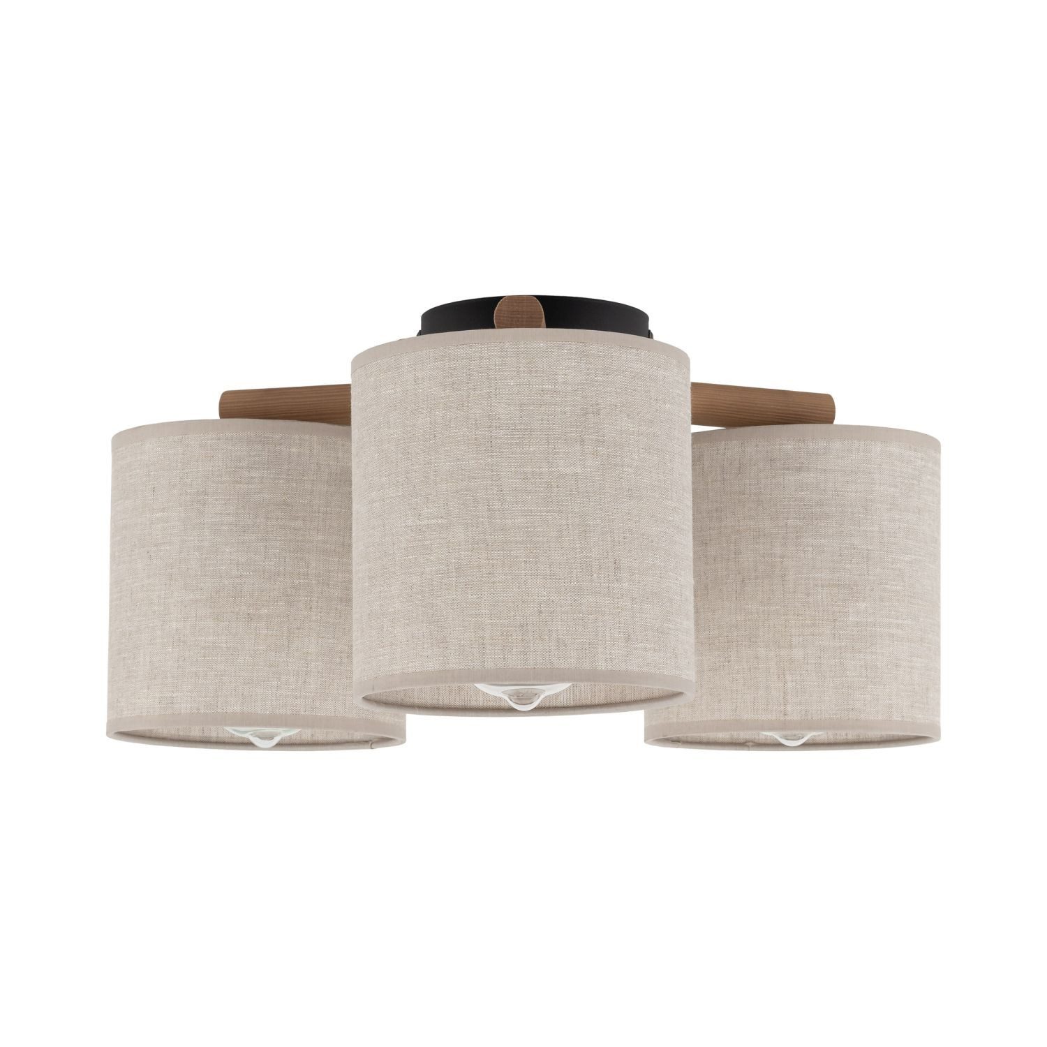 Licht-Erlebnisse Deckenleuchte SEYA, ohne Leuchtmittel, Metall Stoff E27 45 cm breit Schwarz Beige Kiefer 3-flammig Modern