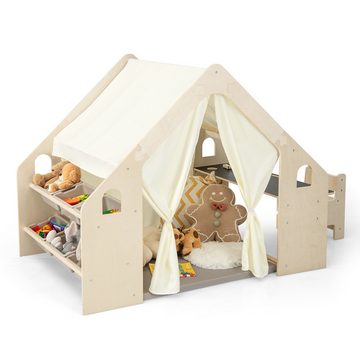 COSTWAY Spielzelt (6-tlg) 6 in 1 Kindersitzgruppe Spielhaus mit 6 Aufbewahrungsbox, Holz