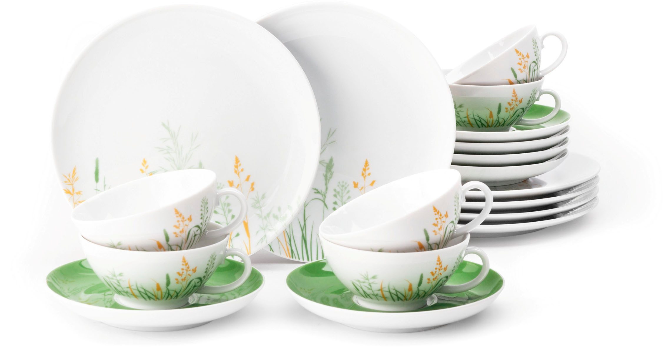 Seltmann Weiden Чайный сервиз Geschirr-Set, 18 Teile, Liberty Meadow Grasses, klein (18-tlg), 6 Personen, Porzellan, Tassen, Untertassen, Teller, Made in Germany, 18 Teile, für 6 Personen