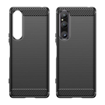 CoverKingz Handyhülle Hülle für Sony Xperia 1 V Handyhülle Case Silikon Cover Bumper, Carbon Look Brushed Design