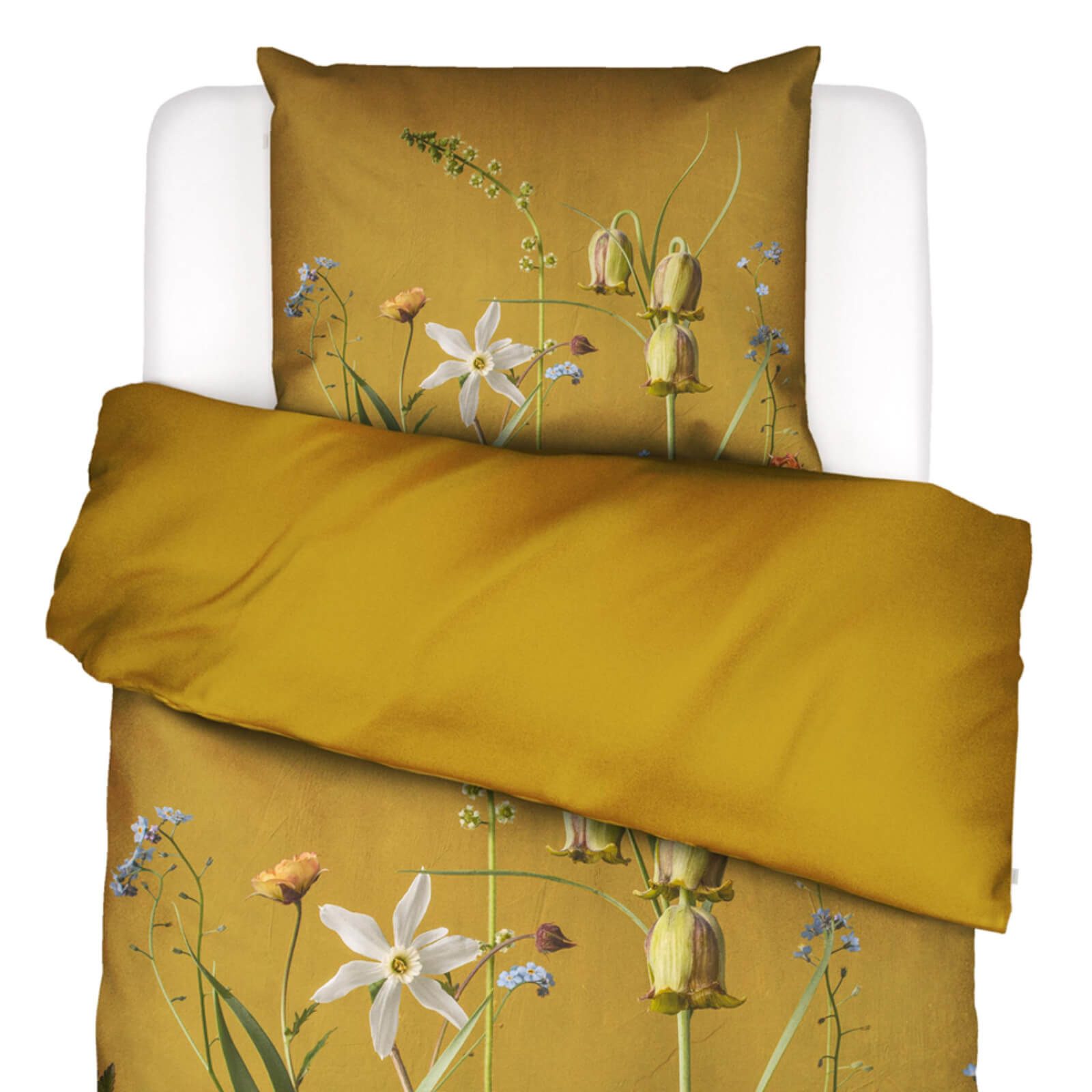 Essenza Bettwäsche Ficaria Flower Ochre Satin, Satin, 2 teilig, Narzissen, Floral, Geblümt