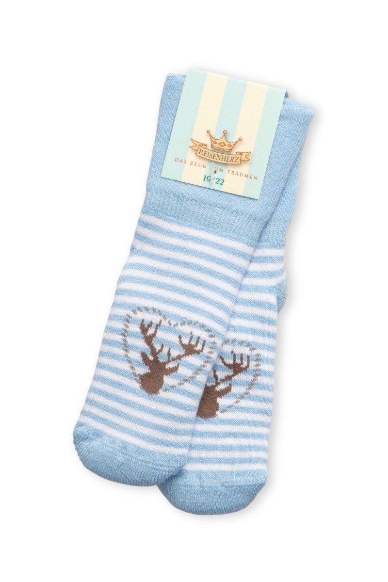 P.Eisenherz Trachtenkleid Trachten Baby Socken - HIRSCH - hellblau