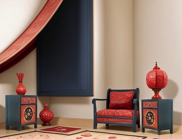 OPIUM OUTLET Nachtkommode Chinesische Nachtkonsole asiatisches Nachtschränkchen (Nachttisch Nachtschrank Nachtkästchen Schlafzimmer Diele Flur Esszimmer, komplett montiert, aus Holz, kleiner Schrank), orientalische Kommode, Vintage Shabby-Chic Landhaus Antik-Stil