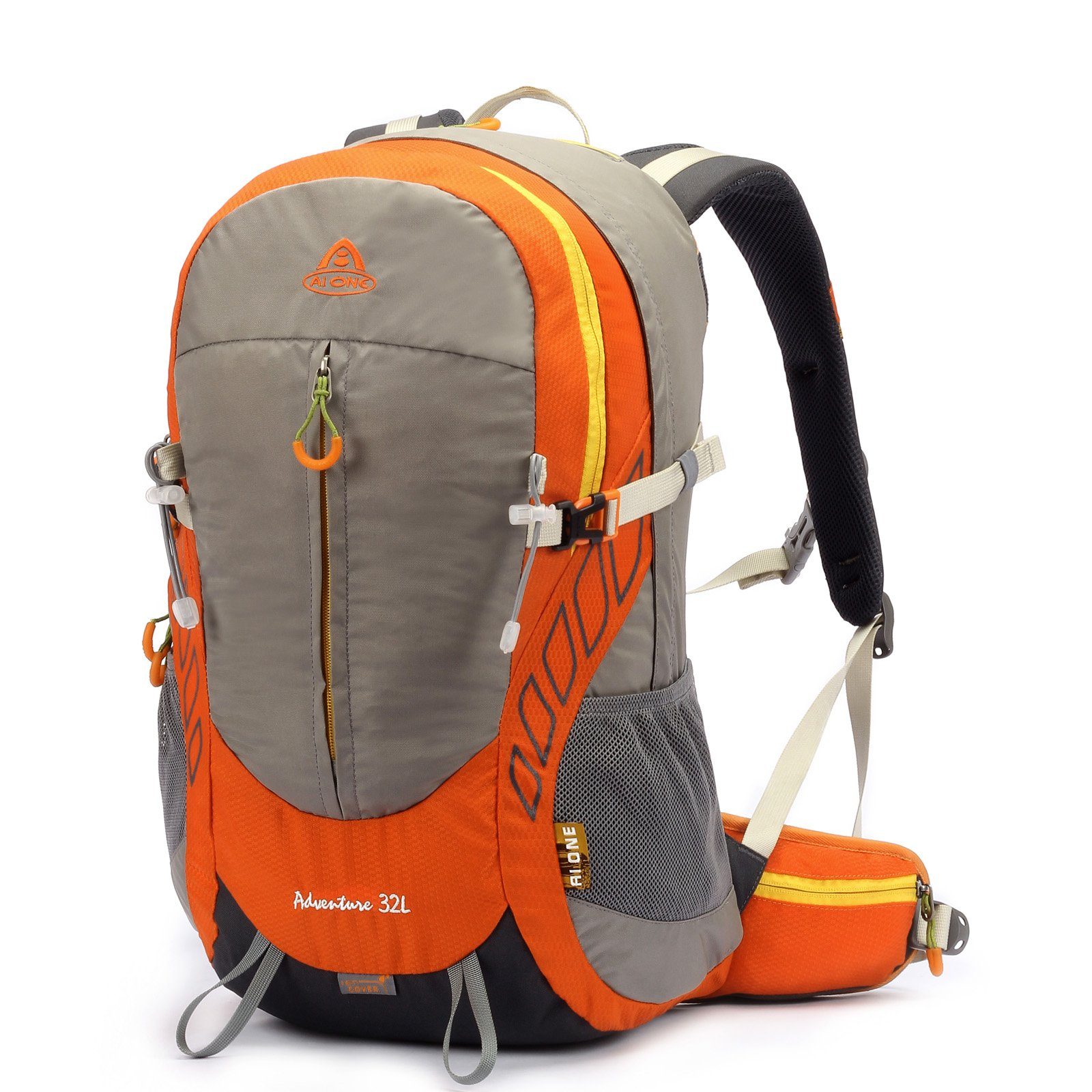 Rückenbelüftung, Wasserdicht (Einschließlich Großer Wanderrucksack für Trekking 36L Wanderrucksack Regenschutz), Regenschutz Outdoor Reisen mit Camping TAN.TOMI mit Orange-Grau