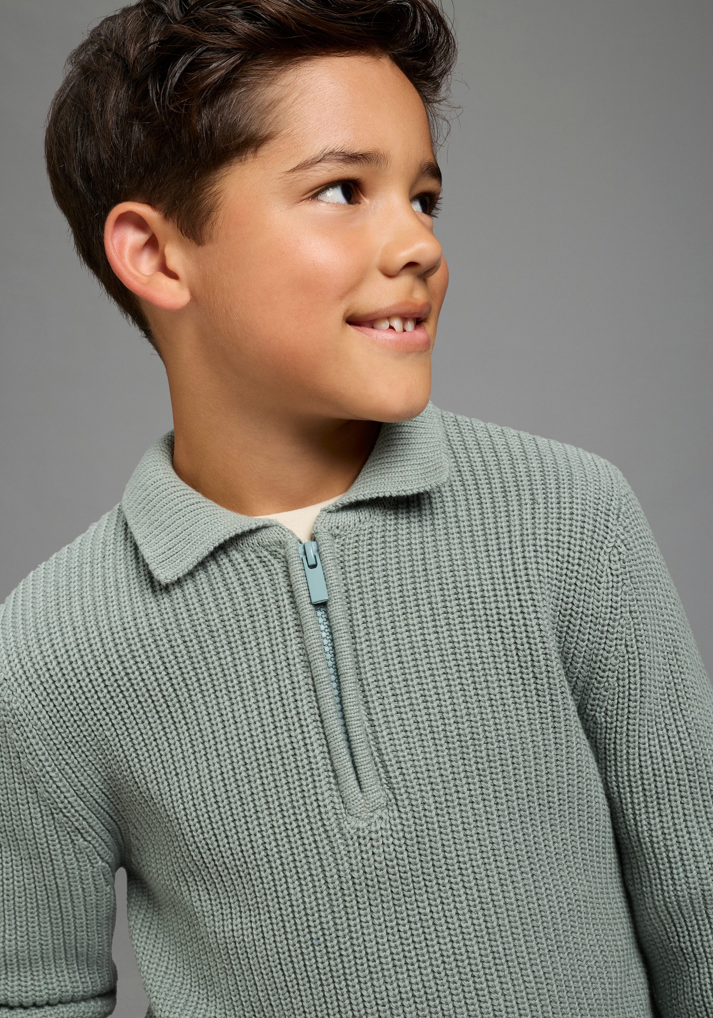 Scout Strickpullover Strickpullover mit Kragen und Reißverschluss - NEU von SCOUT mit langen Ärmeln, aus Strickmaterial mit hohem Baumwollanteil