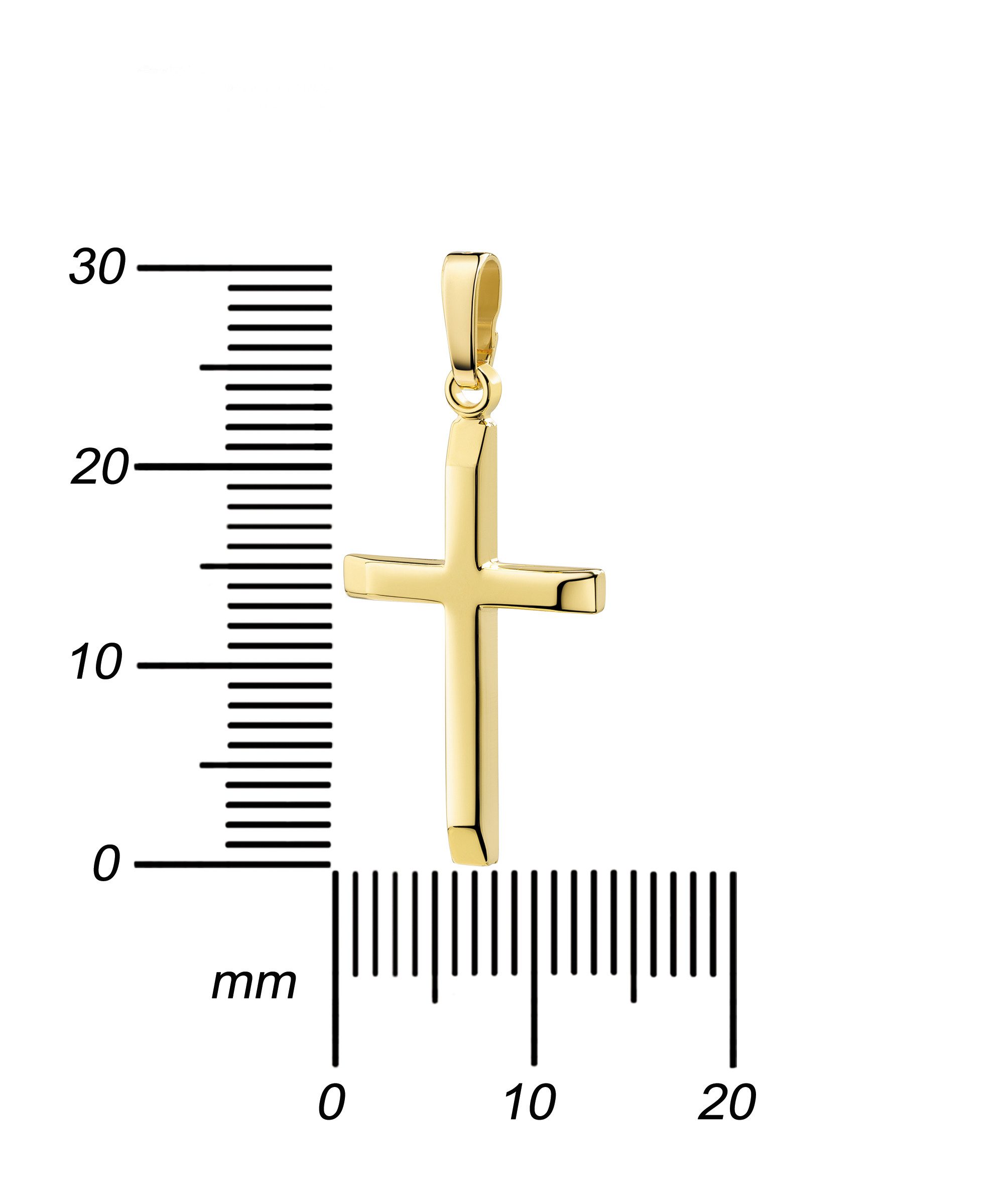JEVELION Kreuzkette kleiner Kreuzanhänger 585 Gelbgold - Made in Germany (Goldkreuz, für Damen und Mädchen), Mit Kette vergoldet- Länge wählbar 36 - 70 cm oder ohne Kette.