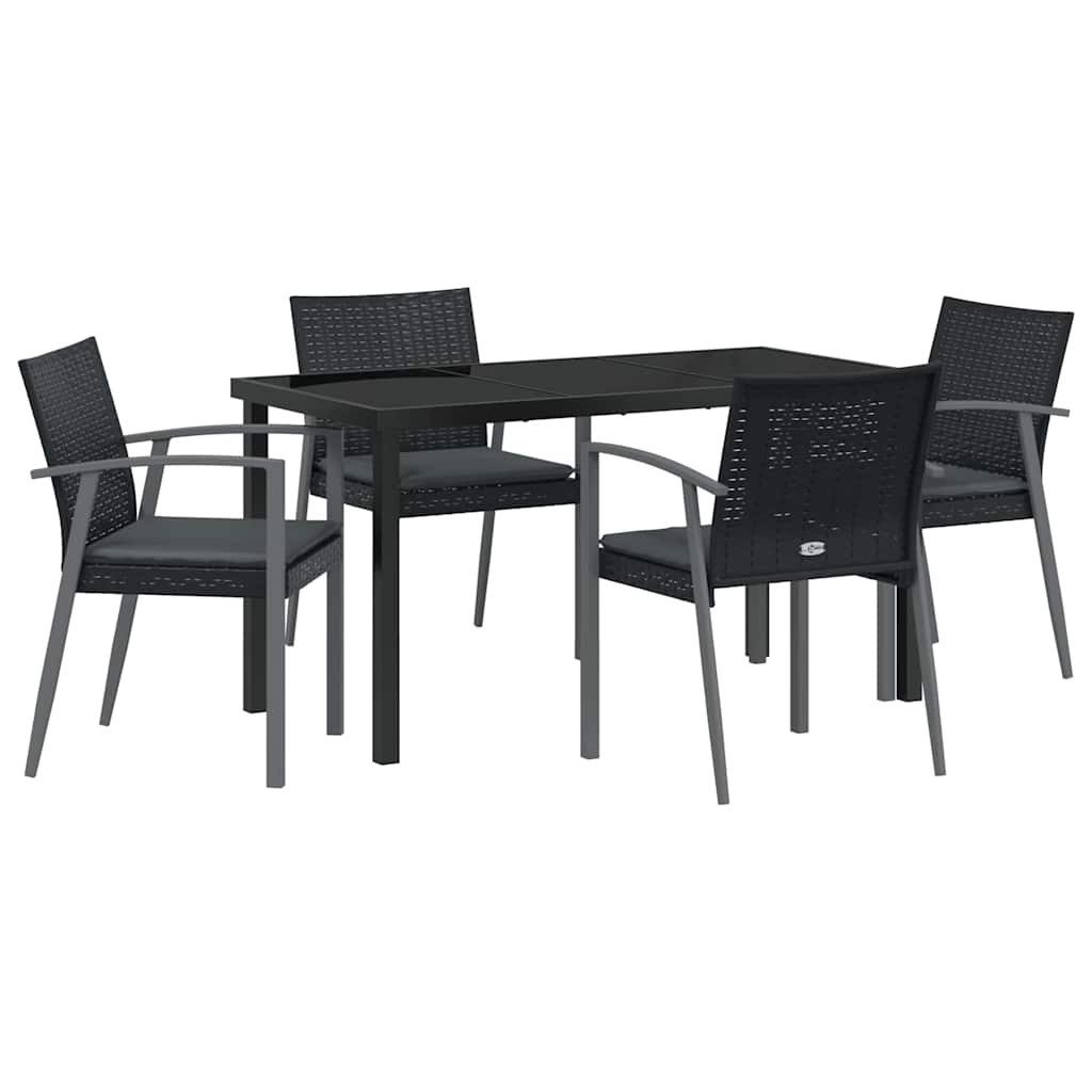 vidaXL Gartenlounge-Set Garten Essgruppe 5 Stk. Schwarz und Grau PE-Rattan, (5-tlg)
