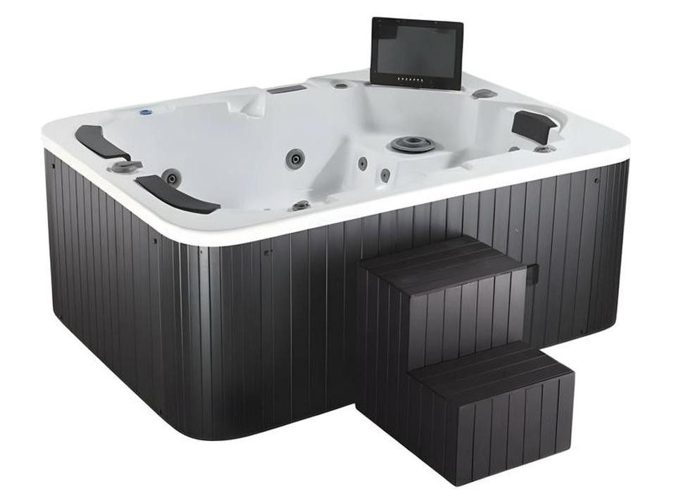 JVmoebel Whirlpool-Badewanne Whirlpool Blubberbad 215x160 cm Schwarz Acryl Hydromassagewanne, Made in Europe