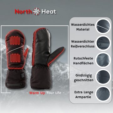 NorthHeat Fäustlinge optimierte premium beheizte Handschuhe (ansprechende Kartonverpackung, inkl 2 Powerbanks, 2 Verbindungskabel, 2 Ersatzkabel, 1 Ladekabel) beheizbar, wasserdicht und extra Grip