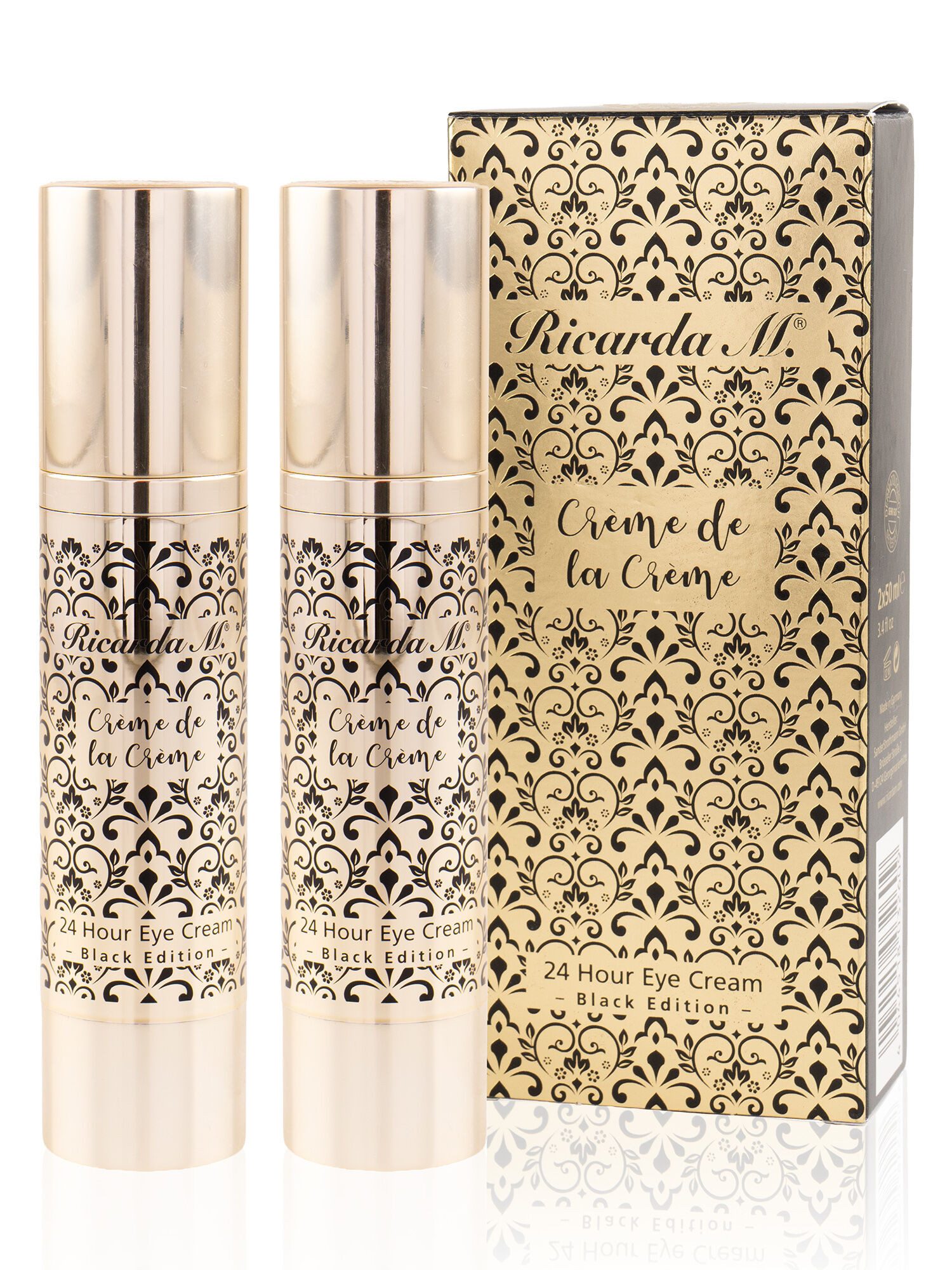 Ricarda M. Anti-Aging-Augencreme Crème de la Crème Eye Cream Duo Black Edition, 2 x 100ml, Anti-Aging Augencreme mit Exosomen & Gold-Komplex gegen Falten
