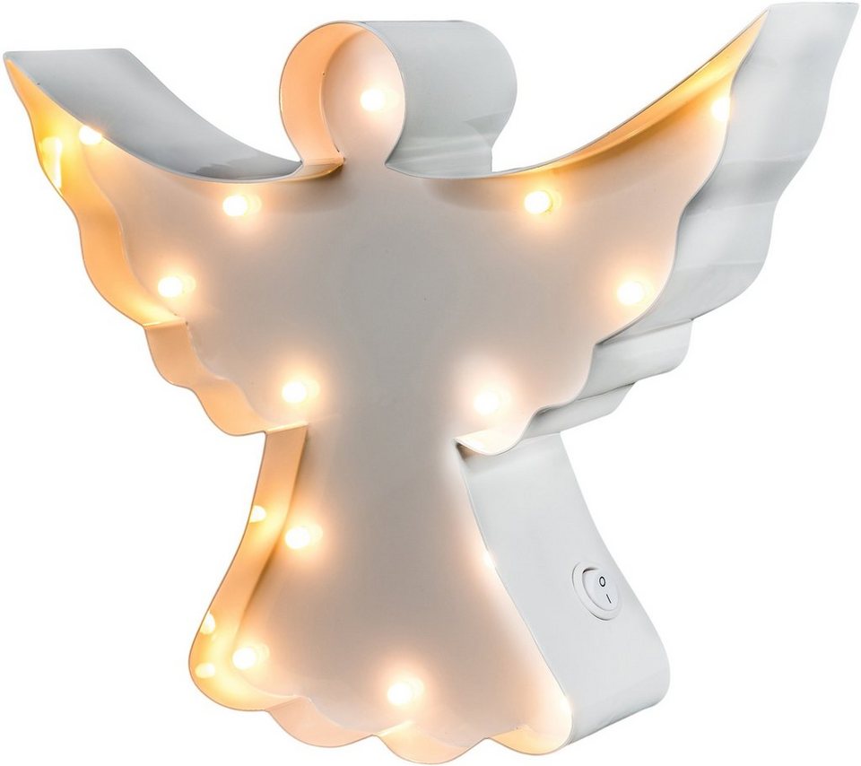 MARQUEE LIGHTS LED Dekolicht Angel, LED fest integriert, Warmweiß, Wandlampe,  Tischlampe Angel mit 14 festverbauten LEDs - 23x19 cm