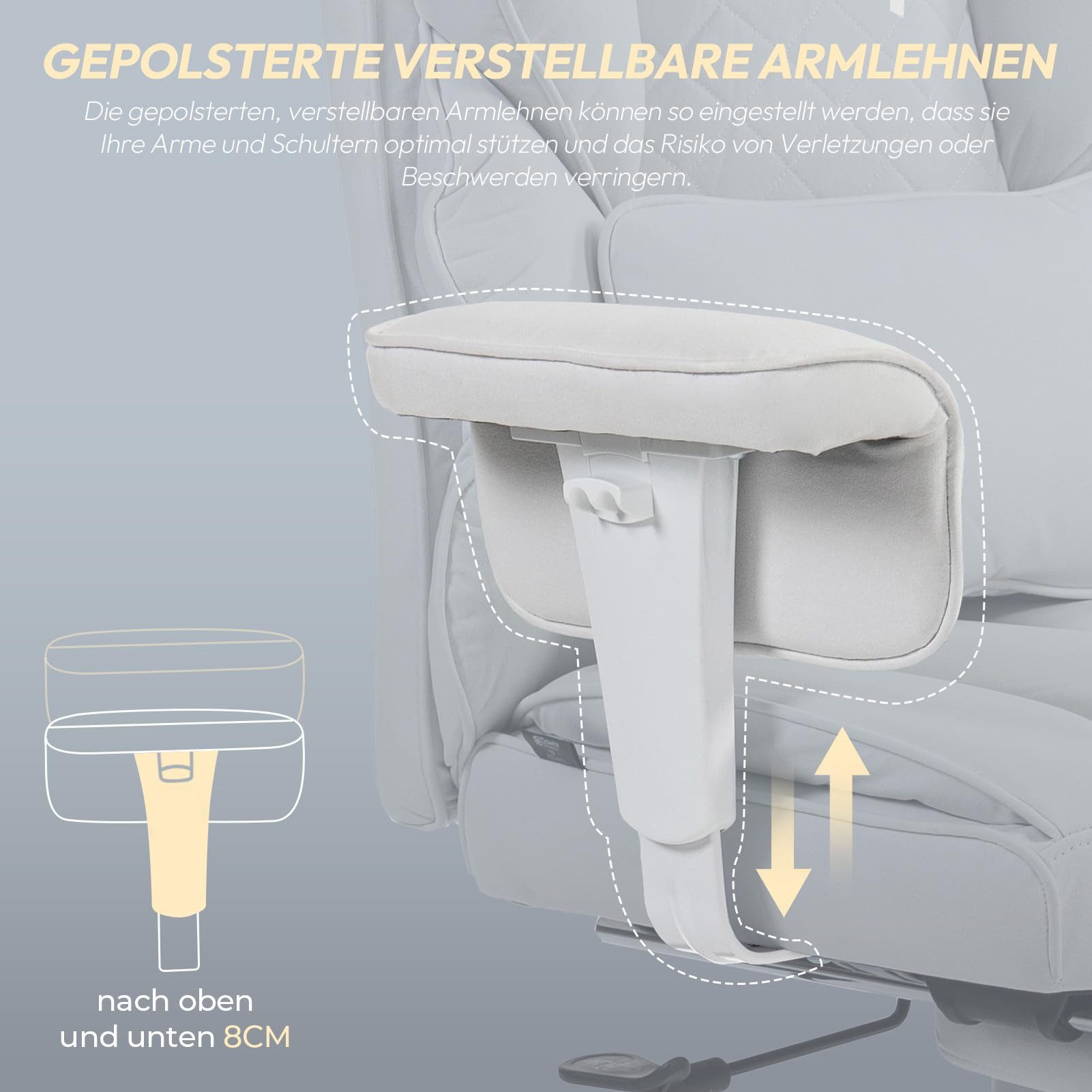 Dowinx Gaming-Stuhl Bürostuhl Ergonomisch mit Taschenfeder-Kissen (Packung), Chefsessel mit weiche Rückenlehne und verstellbare Lendenkissen – Bild 4 von 5