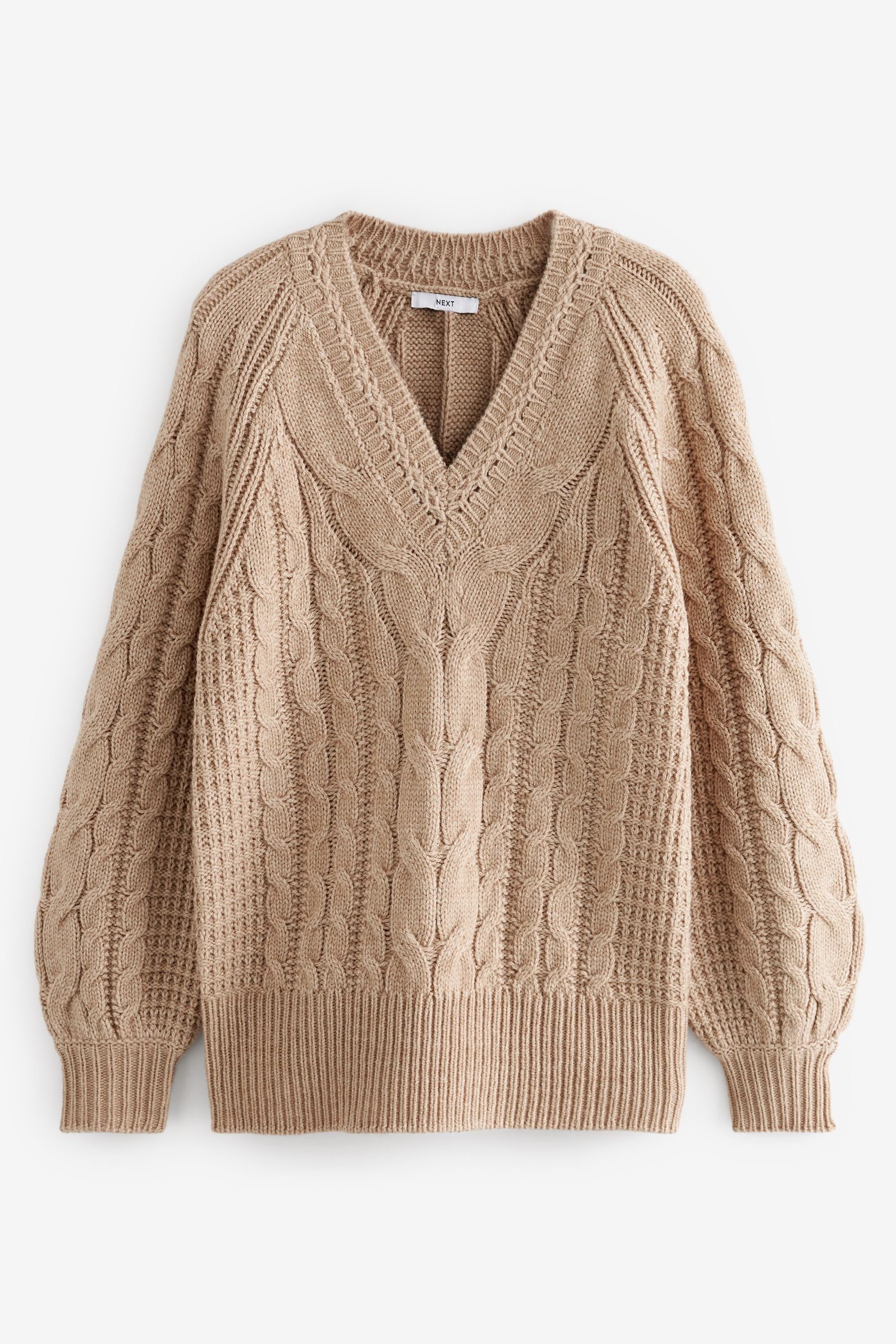 Next V-Ausschnitt-Pullover Tunika mit Zopfmuster und V-Ausschnitt (1-tlg)