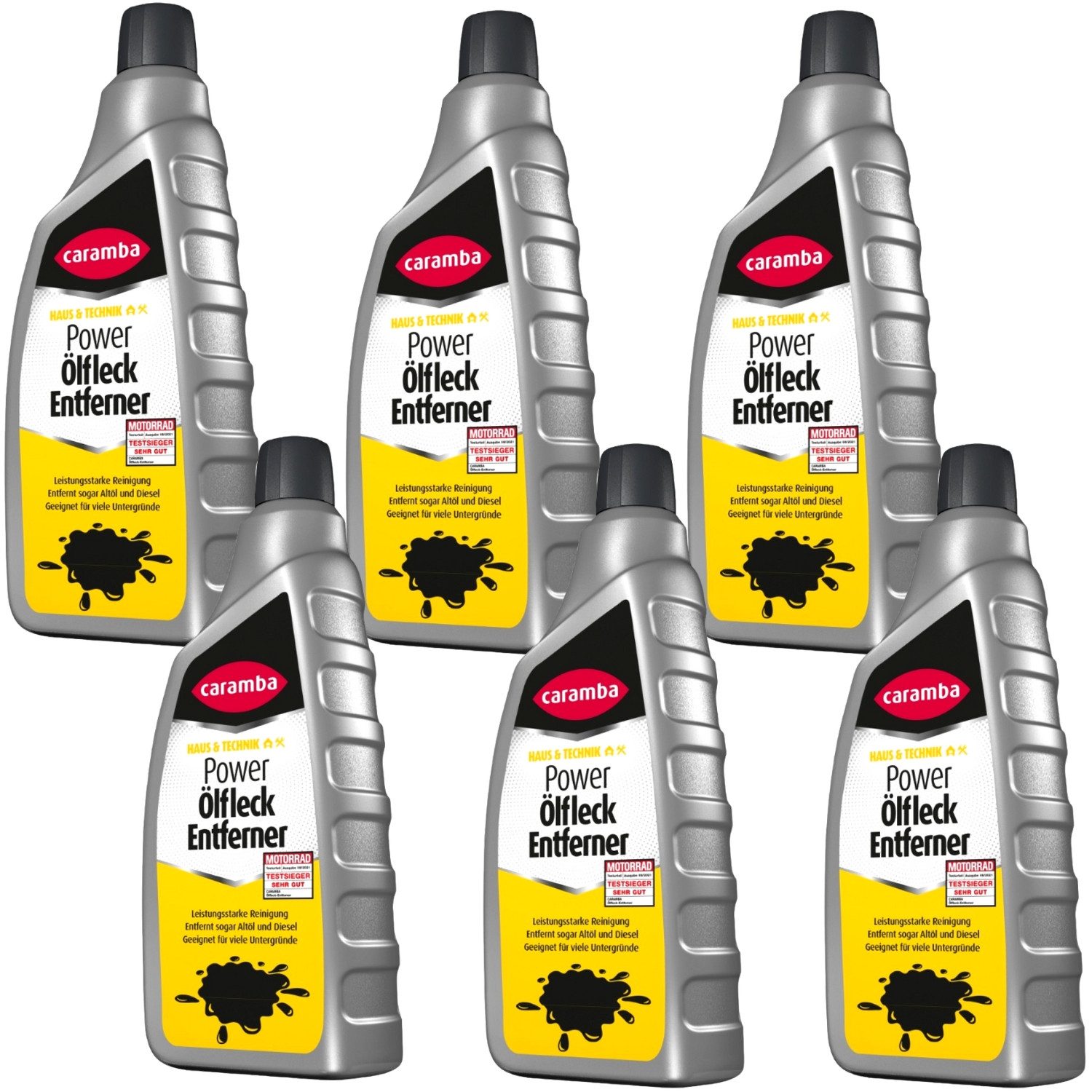 Caramba 6x Power Ölfleck-Entferner 6L Öl Fleckentferner Steinbodenreiniger (6x Flasche je 1L Gel Ölbinder Ölfleckentferner Öl Ex Pflaster Fliesen Beton Naturstein)