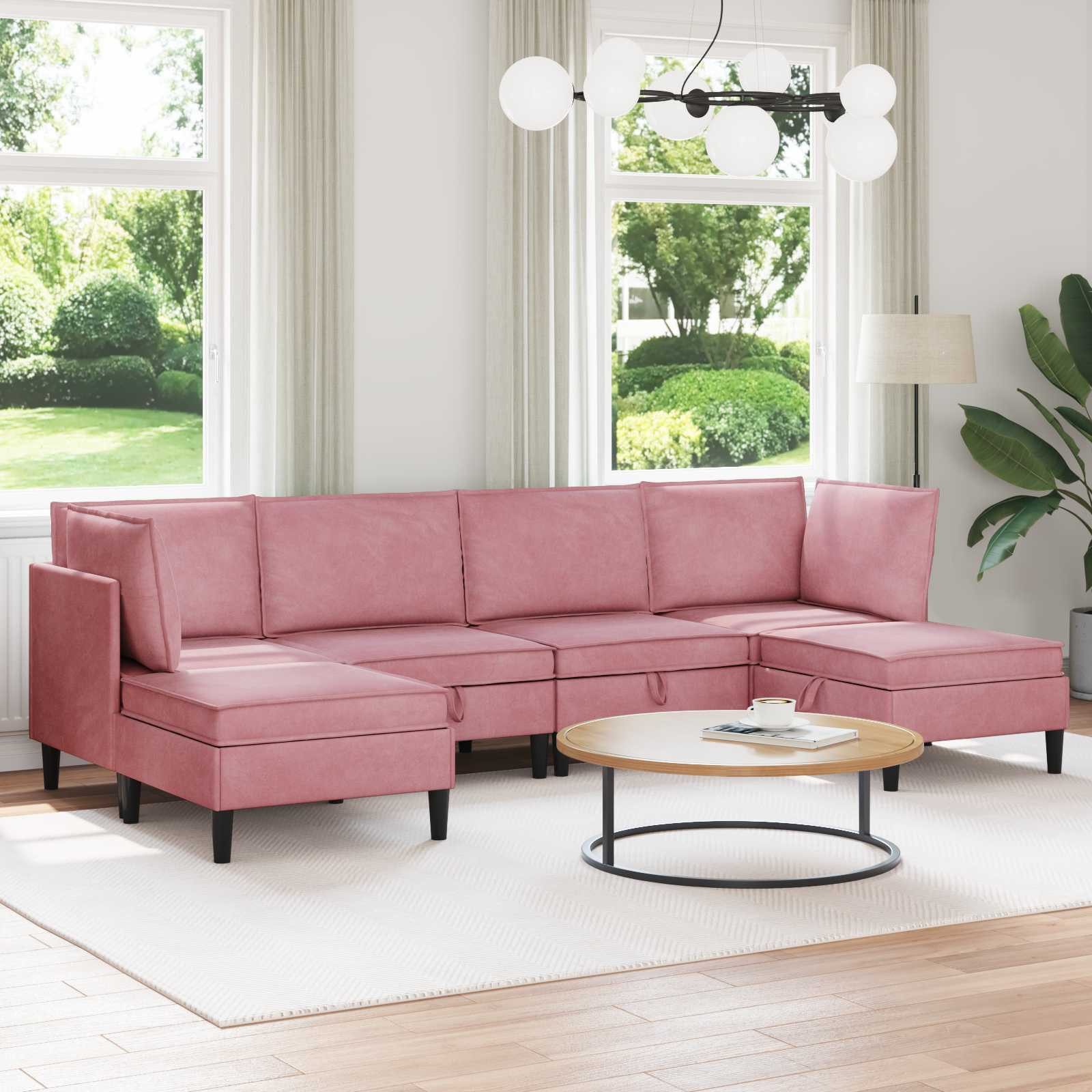 vidaXL Wohnzimmer-Set Wohnzimmergarnitur mit Kissen mit Speicher 6 pcs Rosa Samt, (6-St)