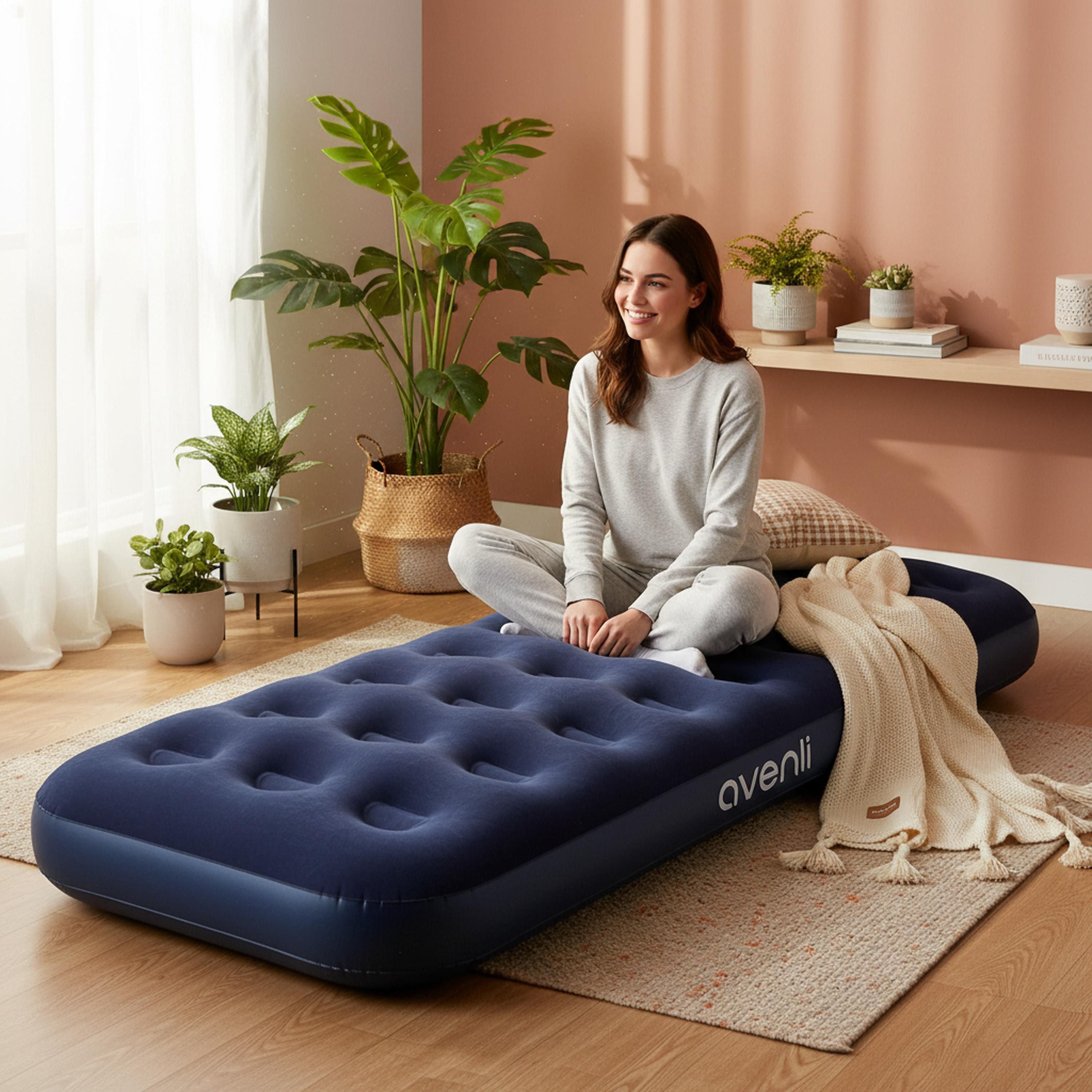 Avenli Luftmatratze Luftbett Camping für 1 Person mit Pumpe 191x73x22cm Single-Size, (aufblasbar Ideal als Reisebett oder Isomatte, 1-St., Set mit Luftpumpe), Indoor und Outdoor mit beflockter Oberfläche
